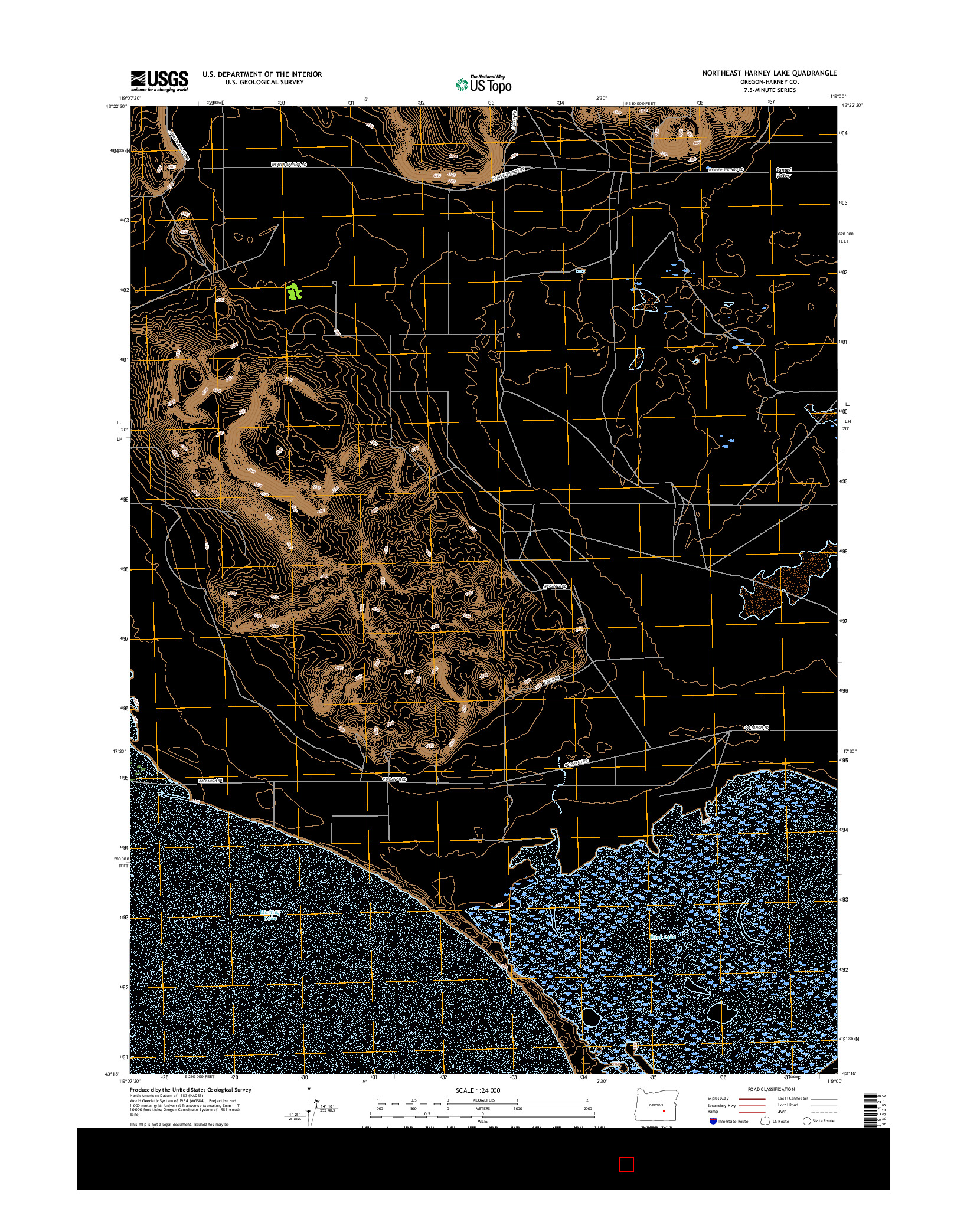 USGS US TOPO 7.5-MINUTE MAP FOR NORTHEAST HARNEY LAKE, OR 2017