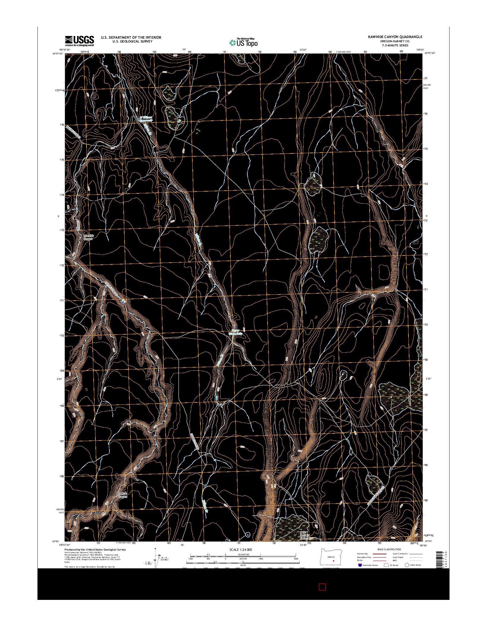 USGS US TOPO 7.5-MINUTE MAP FOR RAWHIDE CANYON, OR 2017