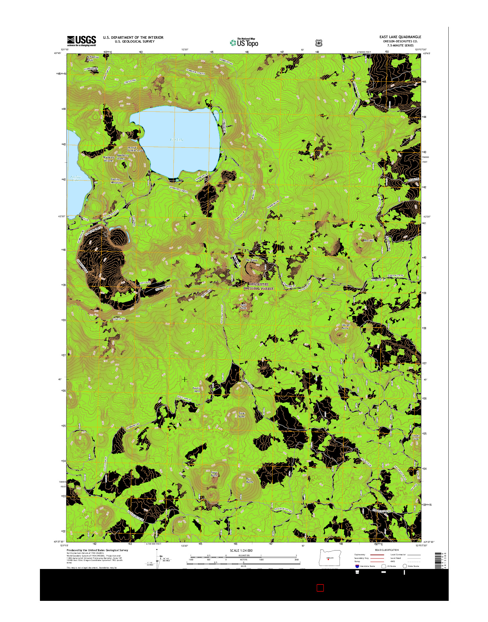 USGS US TOPO 7.5-MINUTE MAP FOR EAST LAKE, OR 2017