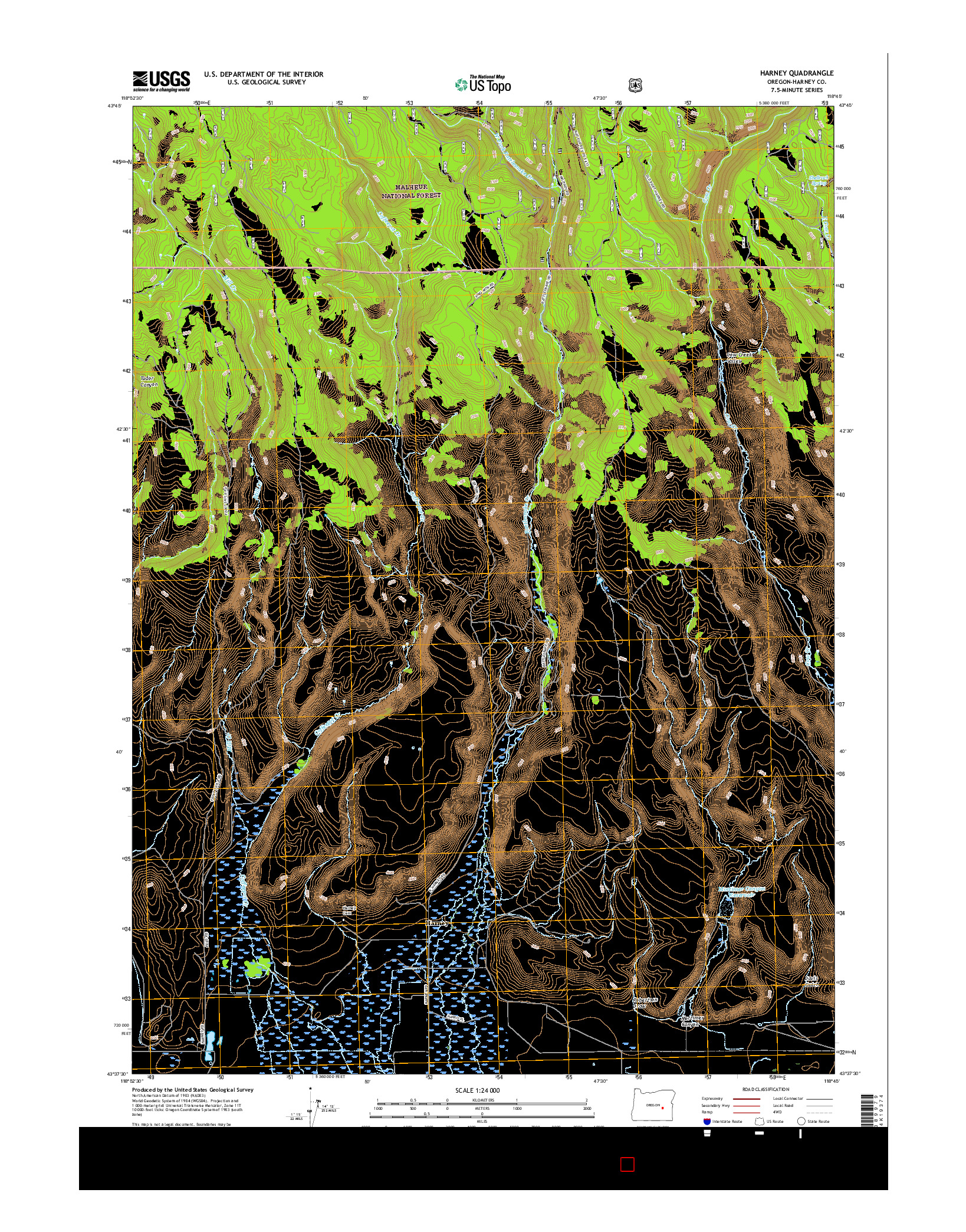 USGS US TOPO 7.5-MINUTE MAP FOR HARNEY, OR 2017