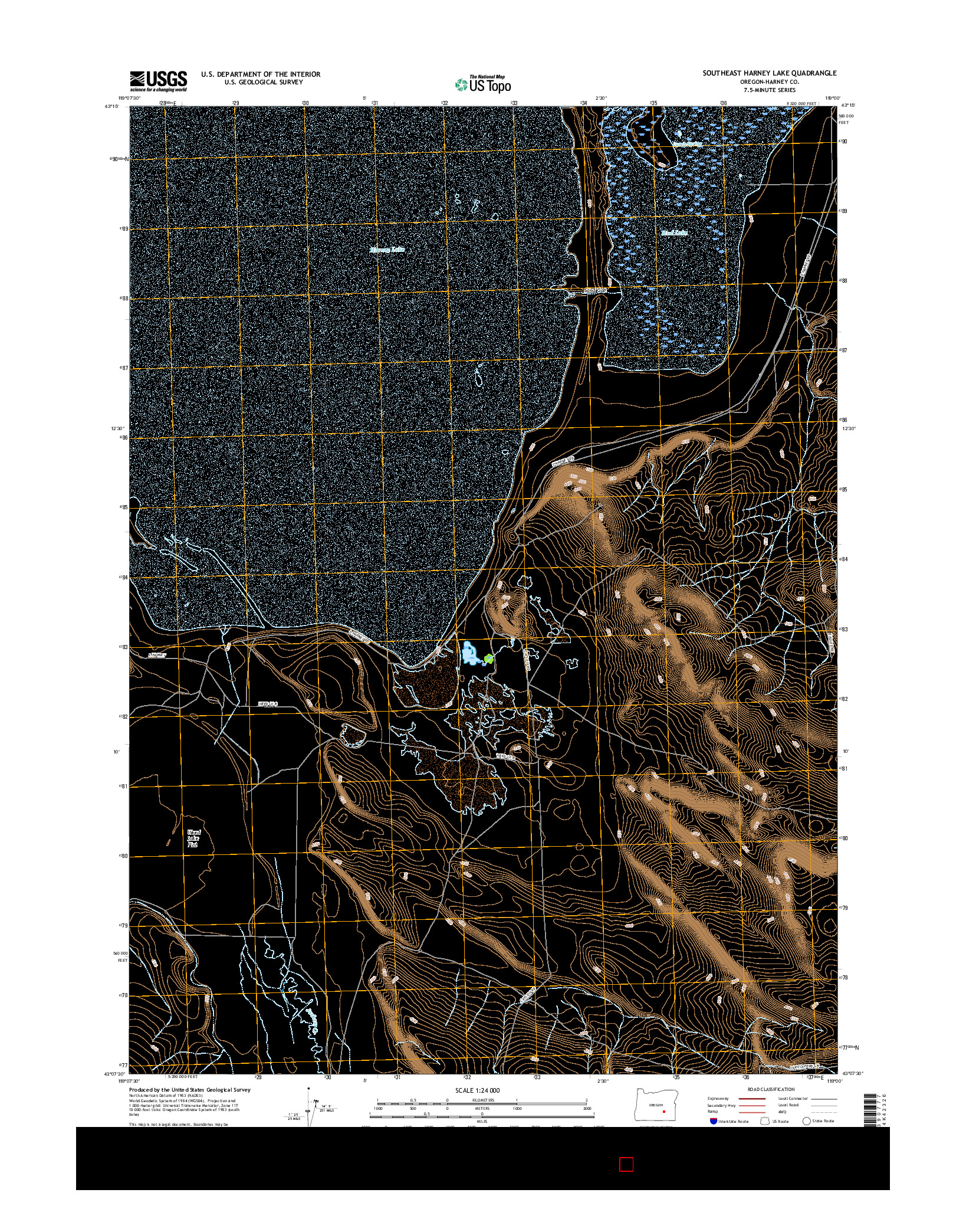 USGS US TOPO 7.5-MINUTE MAP FOR SOUTHEAST HARNEY LAKE, OR 2017