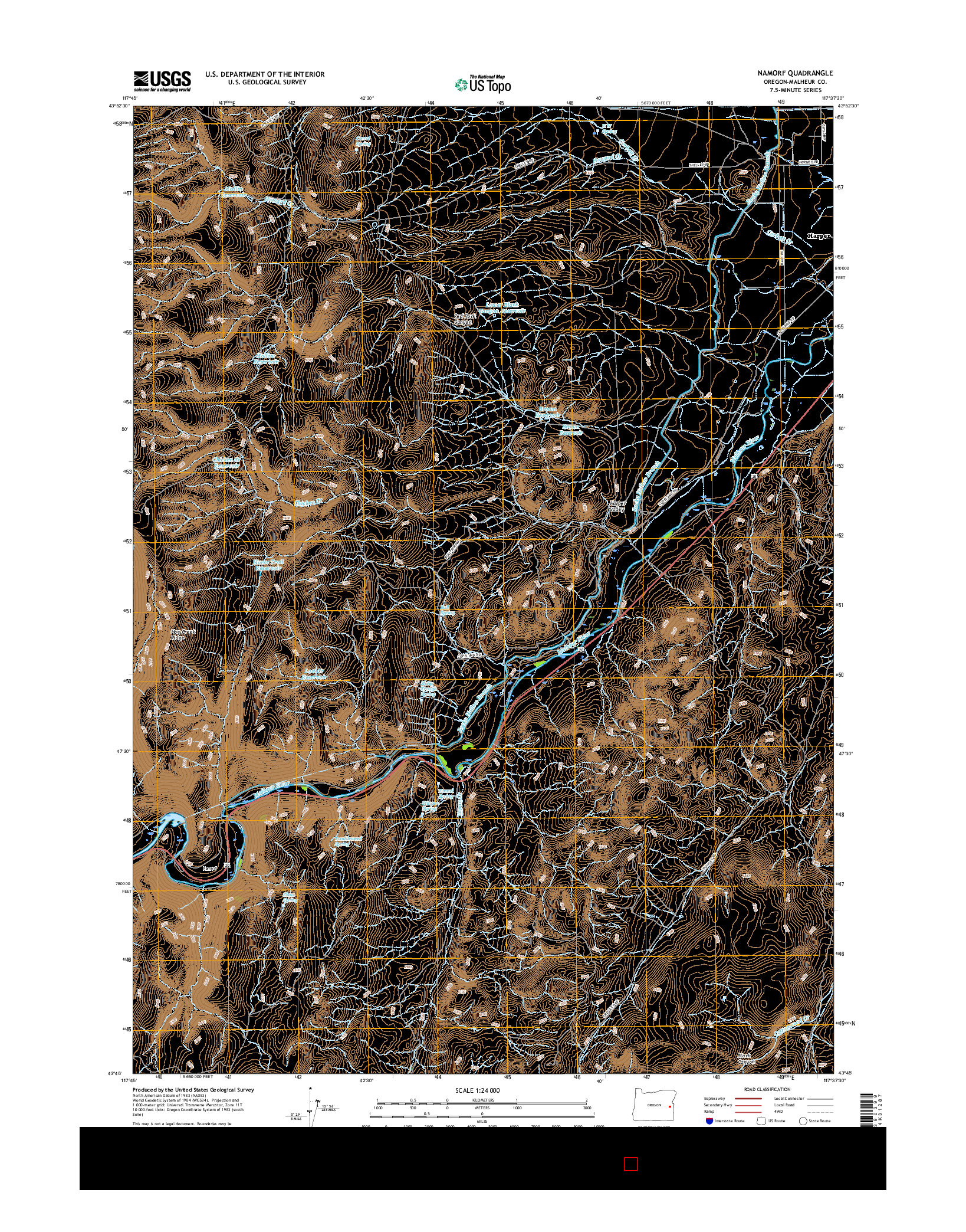USGS US TOPO 7.5-MINUTE MAP FOR NAMORF, OR 2017