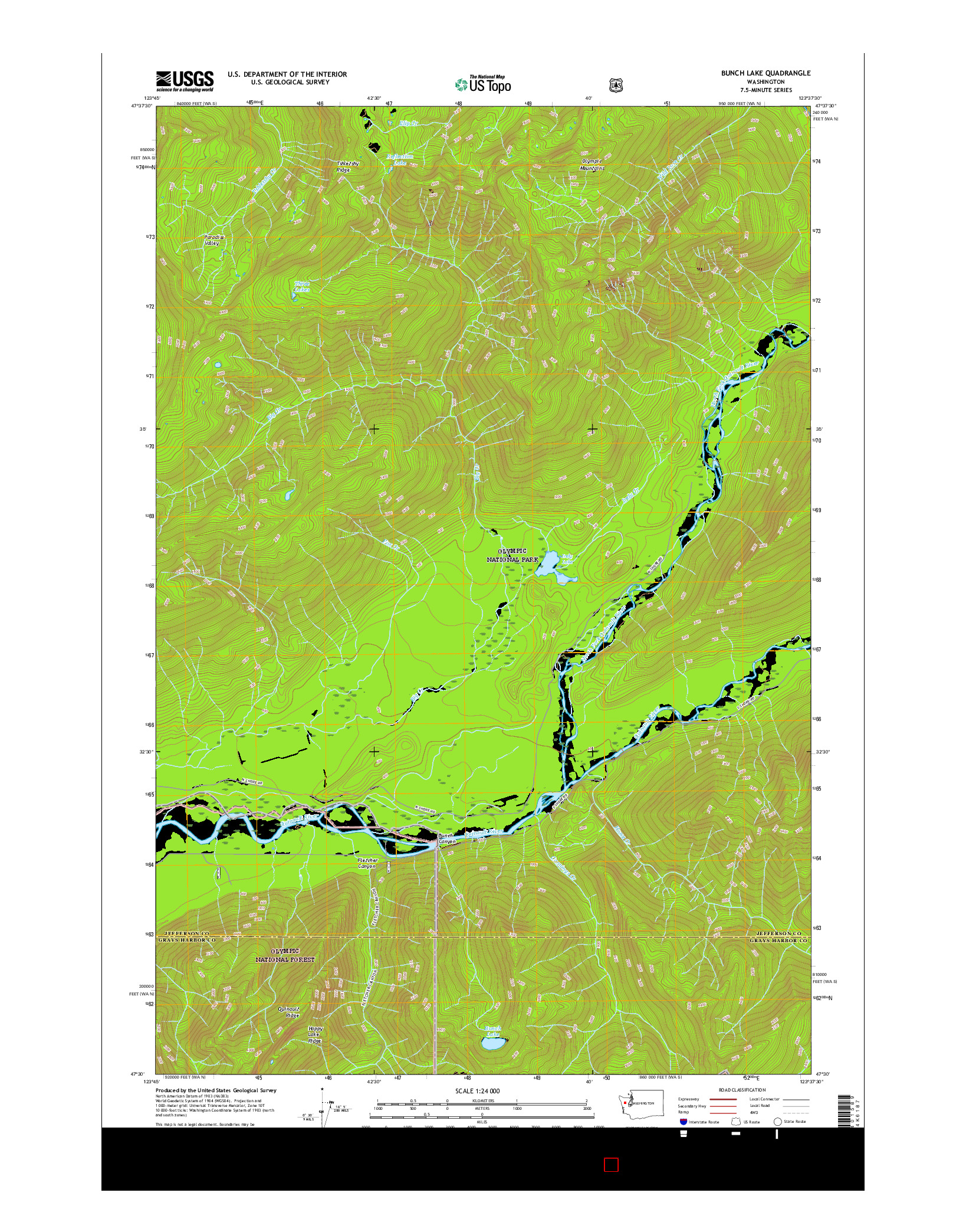 USGS US TOPO 7.5-MINUTE MAP FOR BUNCH LAKE, WA 2017