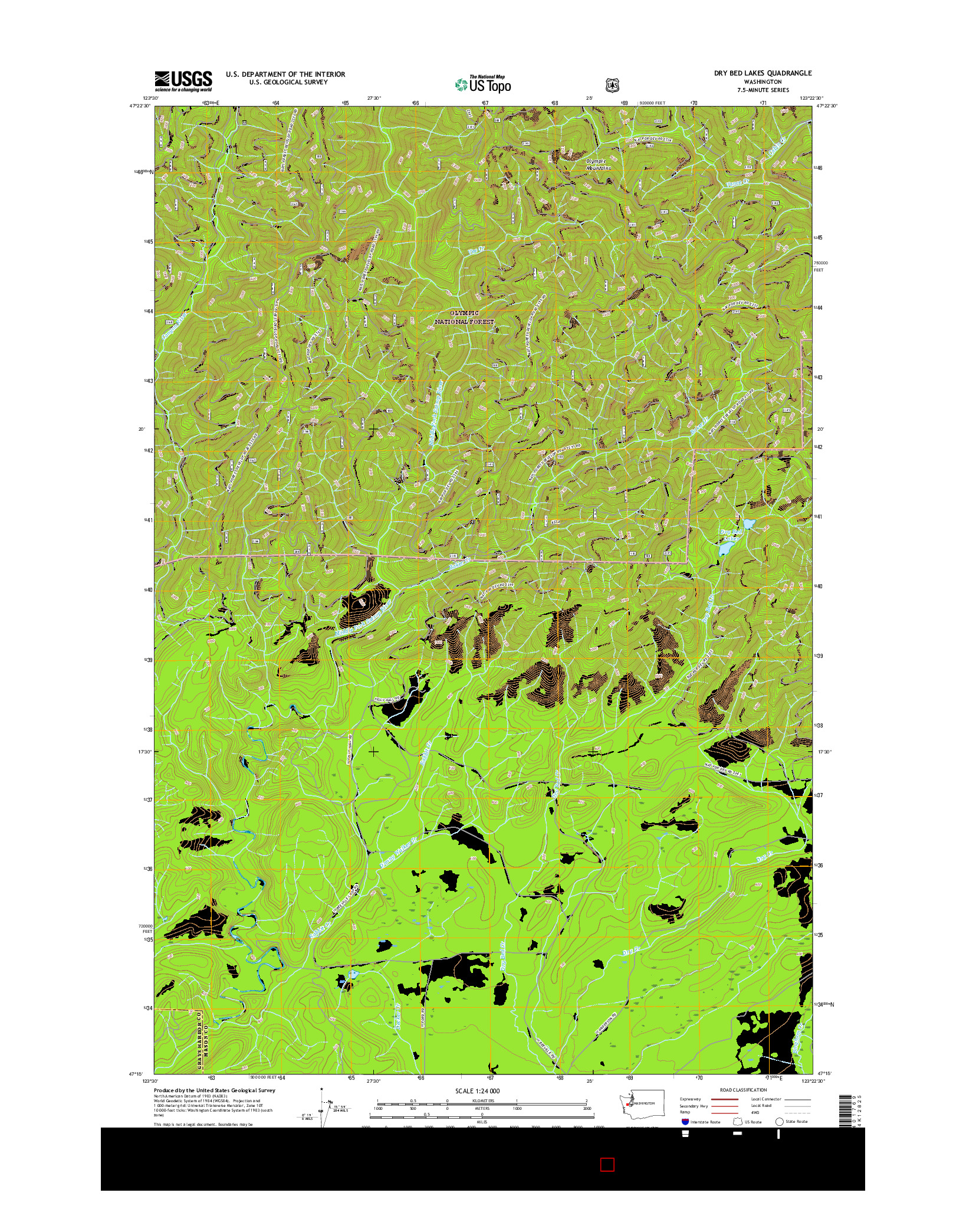 USGS US TOPO 7.5-MINUTE MAP FOR DRY BED LAKES, WA 2017