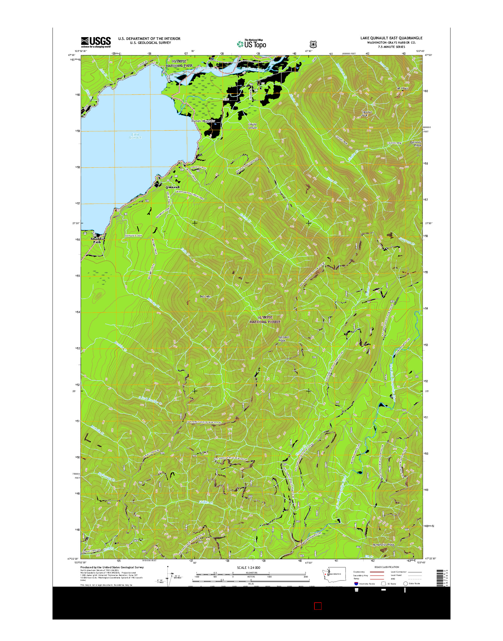 USGS US TOPO 7.5-MINUTE MAP FOR LAKE QUINAULT EAST, WA 2017