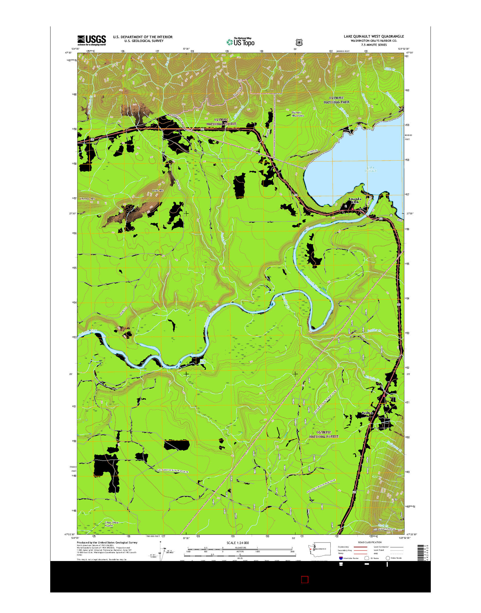 USGS US TOPO 7.5-MINUTE MAP FOR LAKE QUINAULT WEST, WA 2017