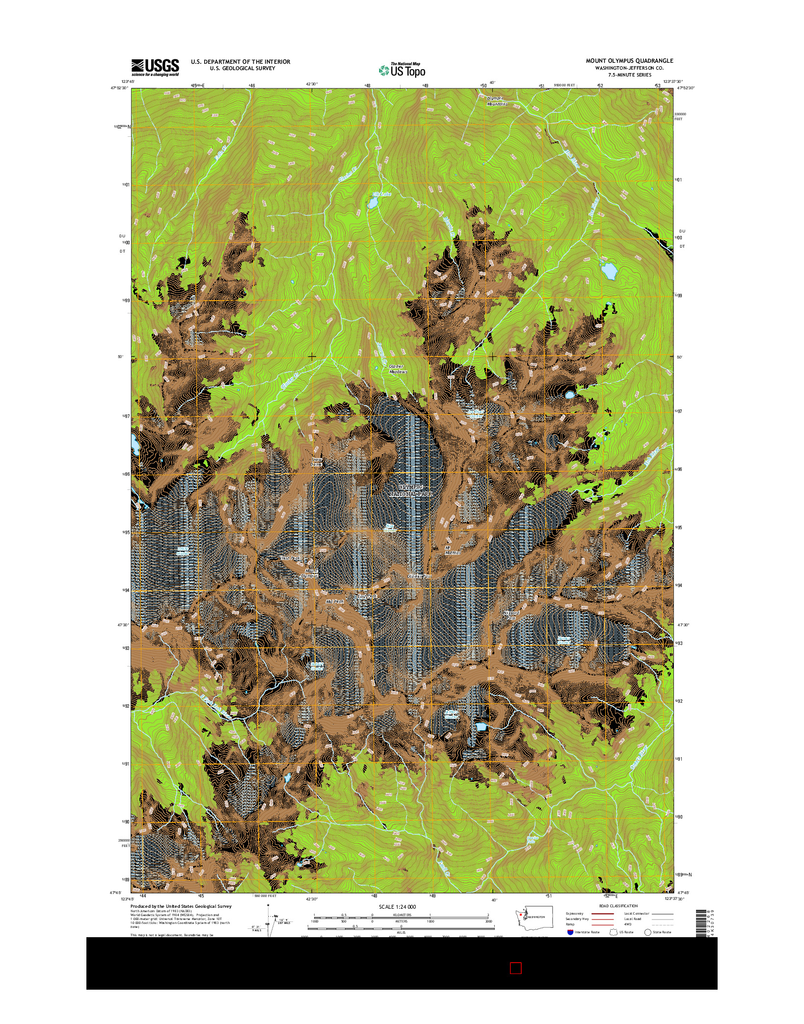 USGS US TOPO 7.5-MINUTE MAP FOR MOUNT OLYMPUS, WA 2017