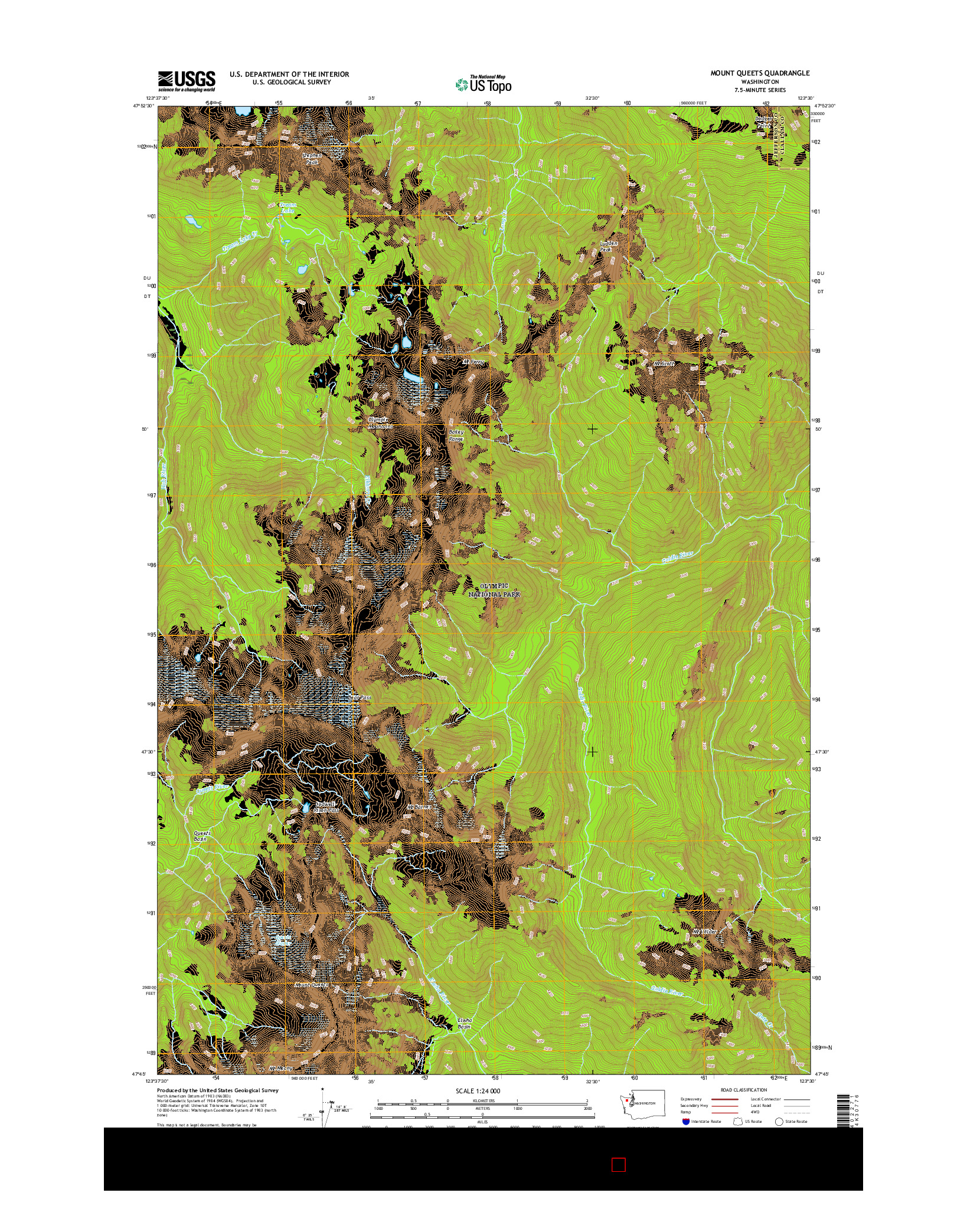 USGS US TOPO 7.5-MINUTE MAP FOR MOUNT QUEETS, WA 2017