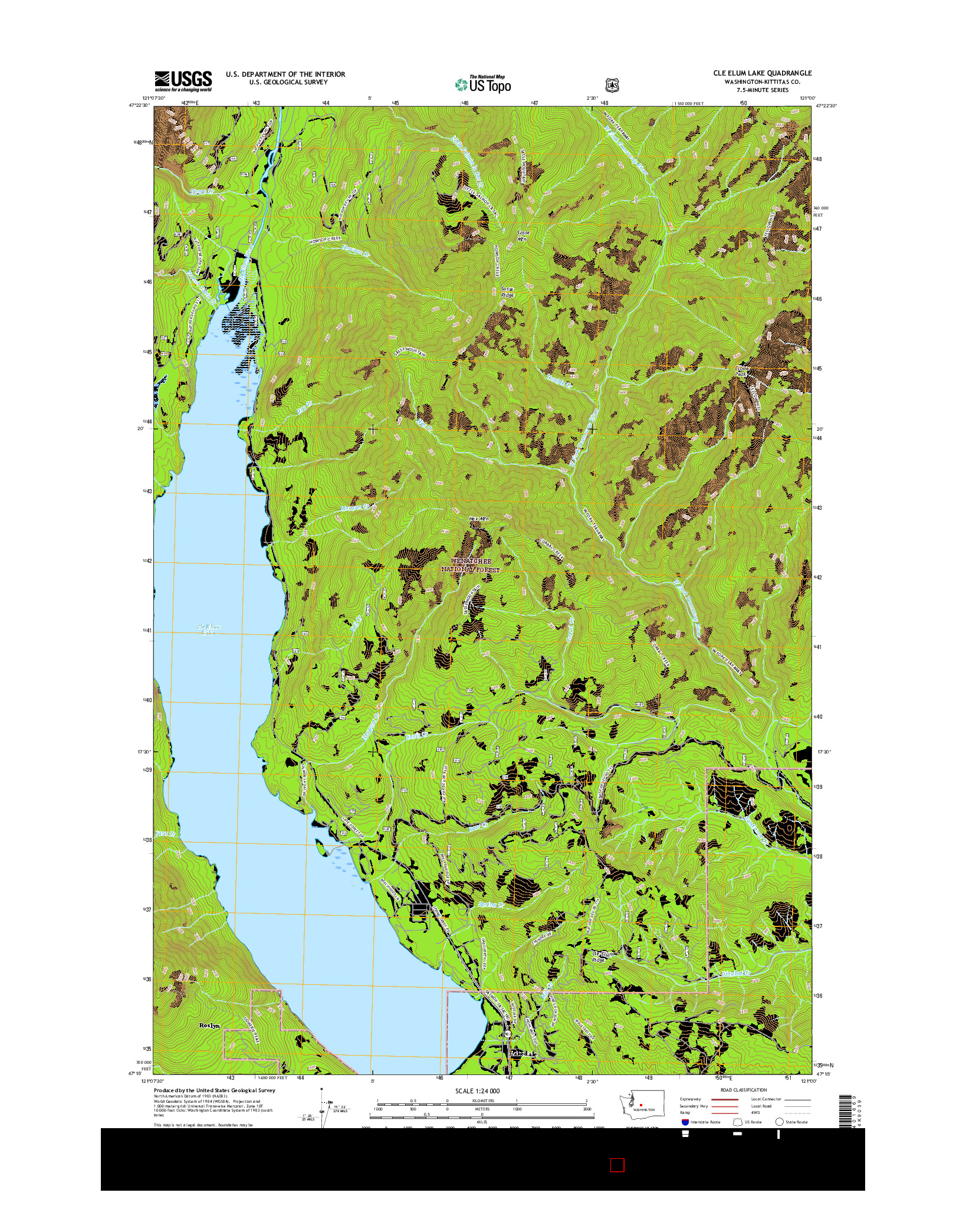 USGS US TOPO 7.5-MINUTE MAP FOR CLE ELUM LAKE, WA 2017