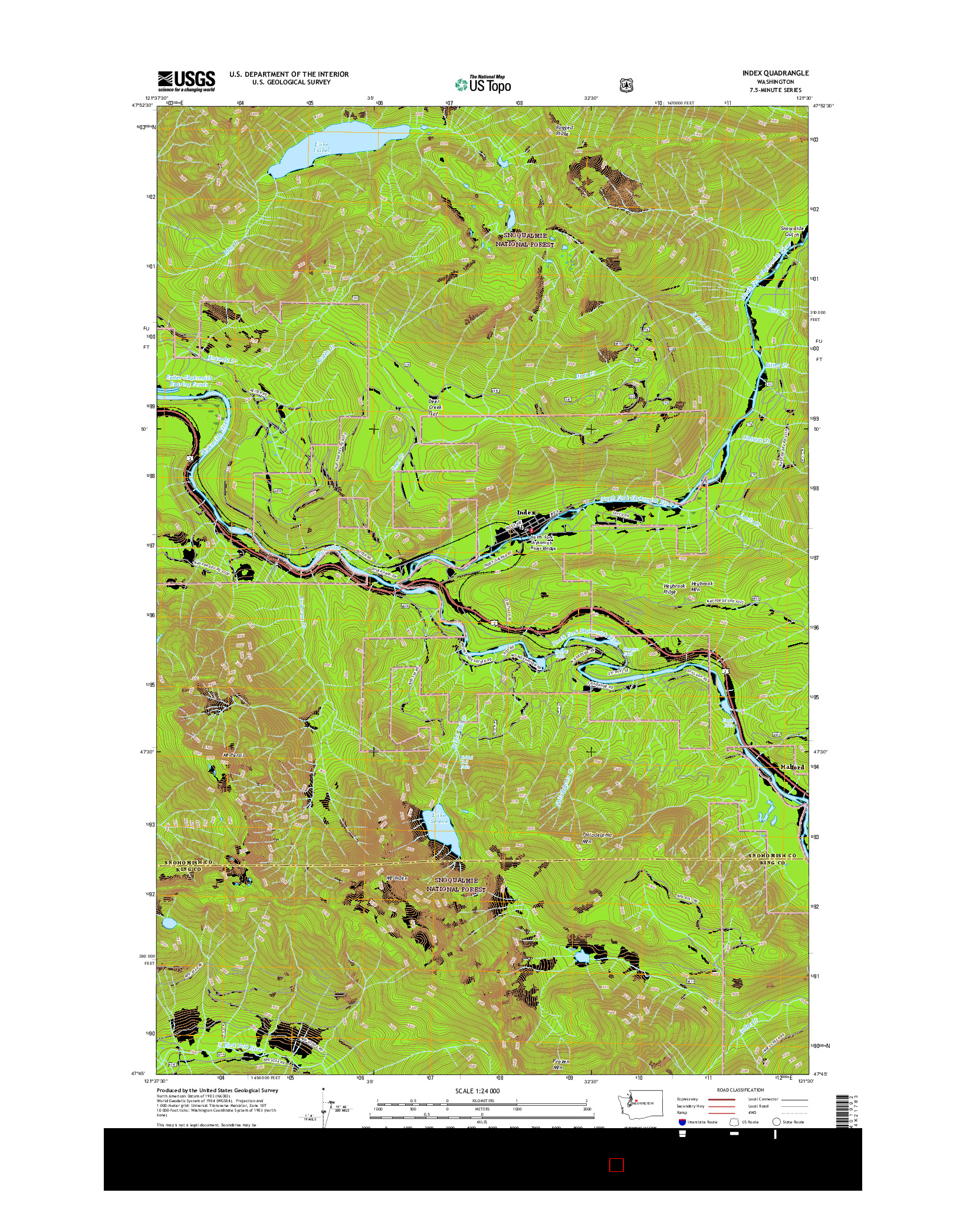 USGS US TOPO 7.5-MINUTE MAP FOR INDEX, WA 2017