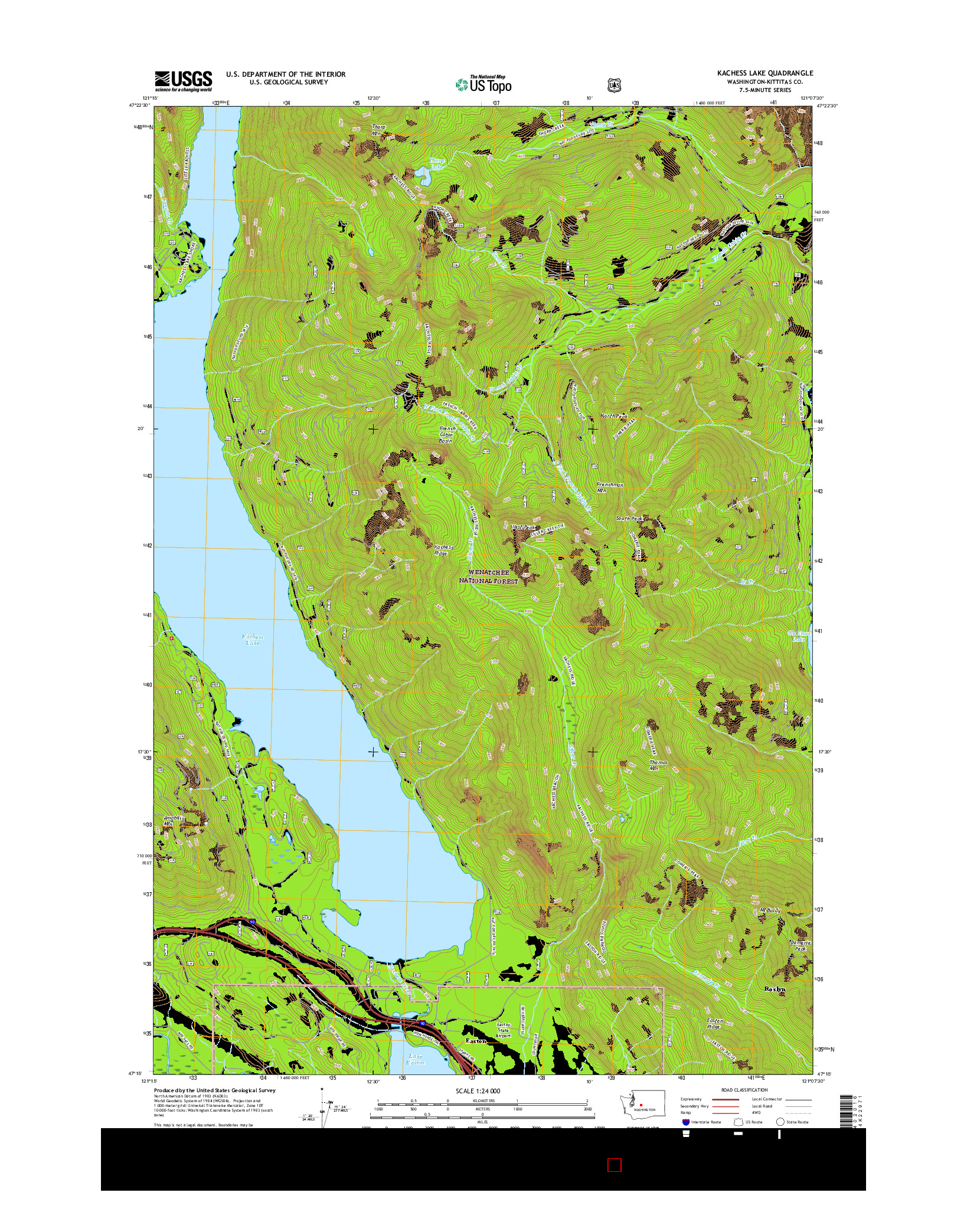 USGS US TOPO 7.5-MINUTE MAP FOR KACHESS LAKE, WA 2017