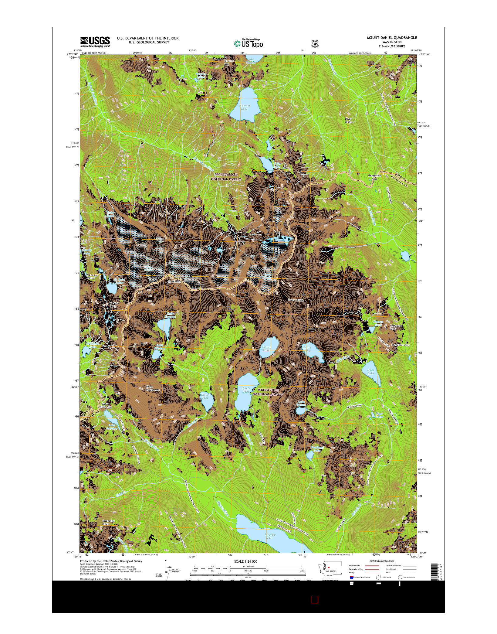 USGS US TOPO 7.5-MINUTE MAP FOR MOUNT DANIEL, WA 2017