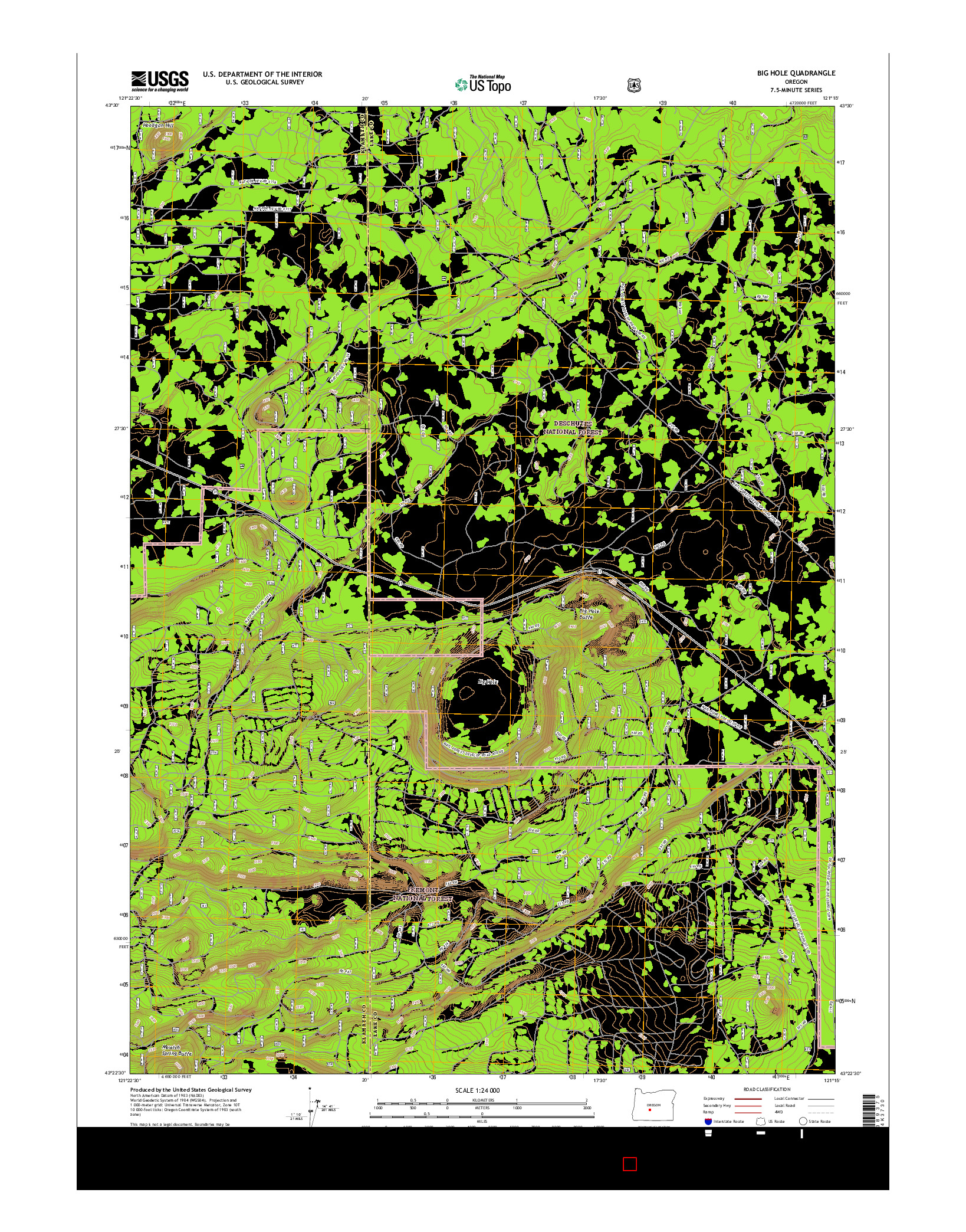 USGS US TOPO 7.5-MINUTE MAP FOR BIG HOLE, OR 2017