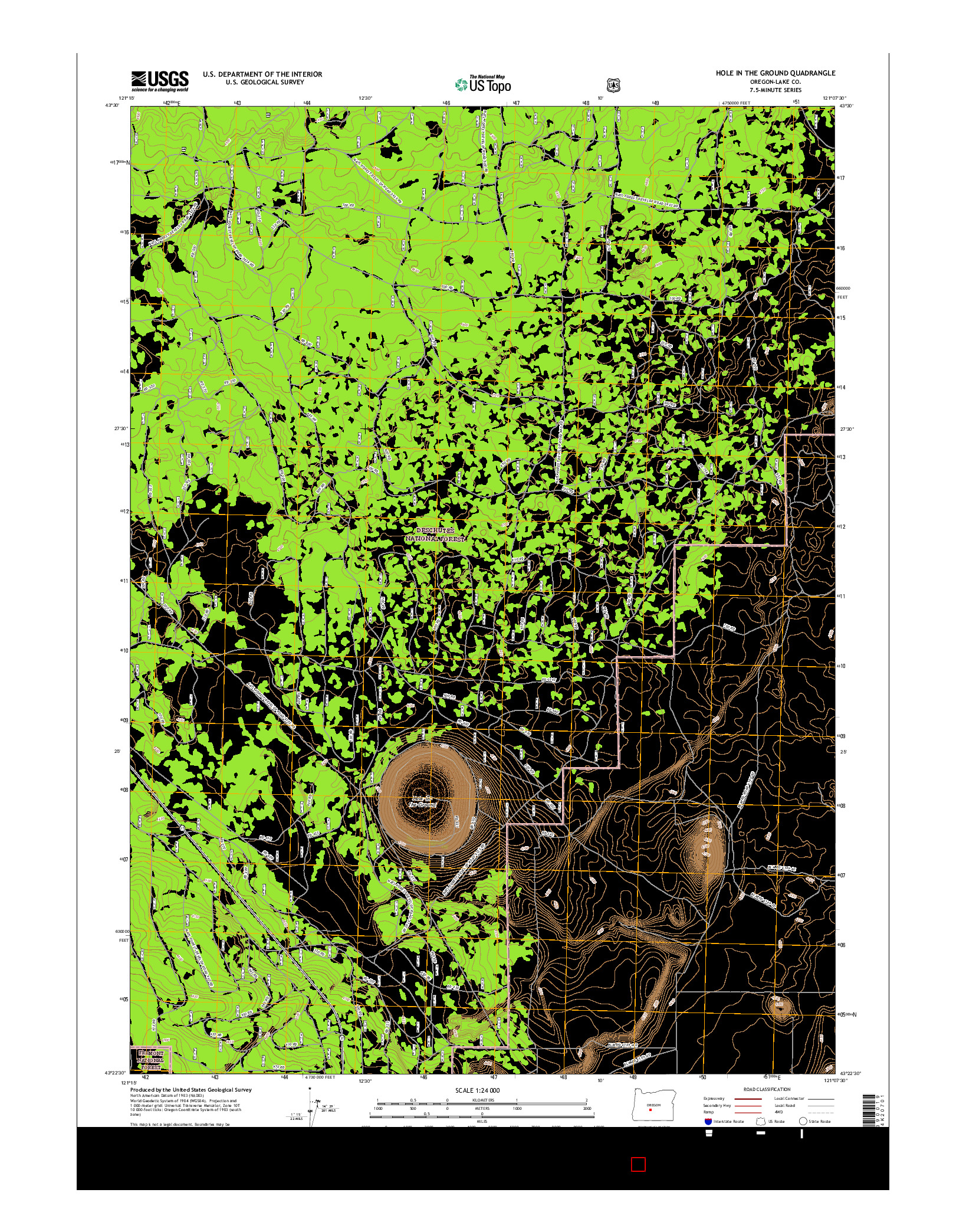 USGS US TOPO 7.5-MINUTE MAP FOR HOLE IN THE GROUND, OR 2017