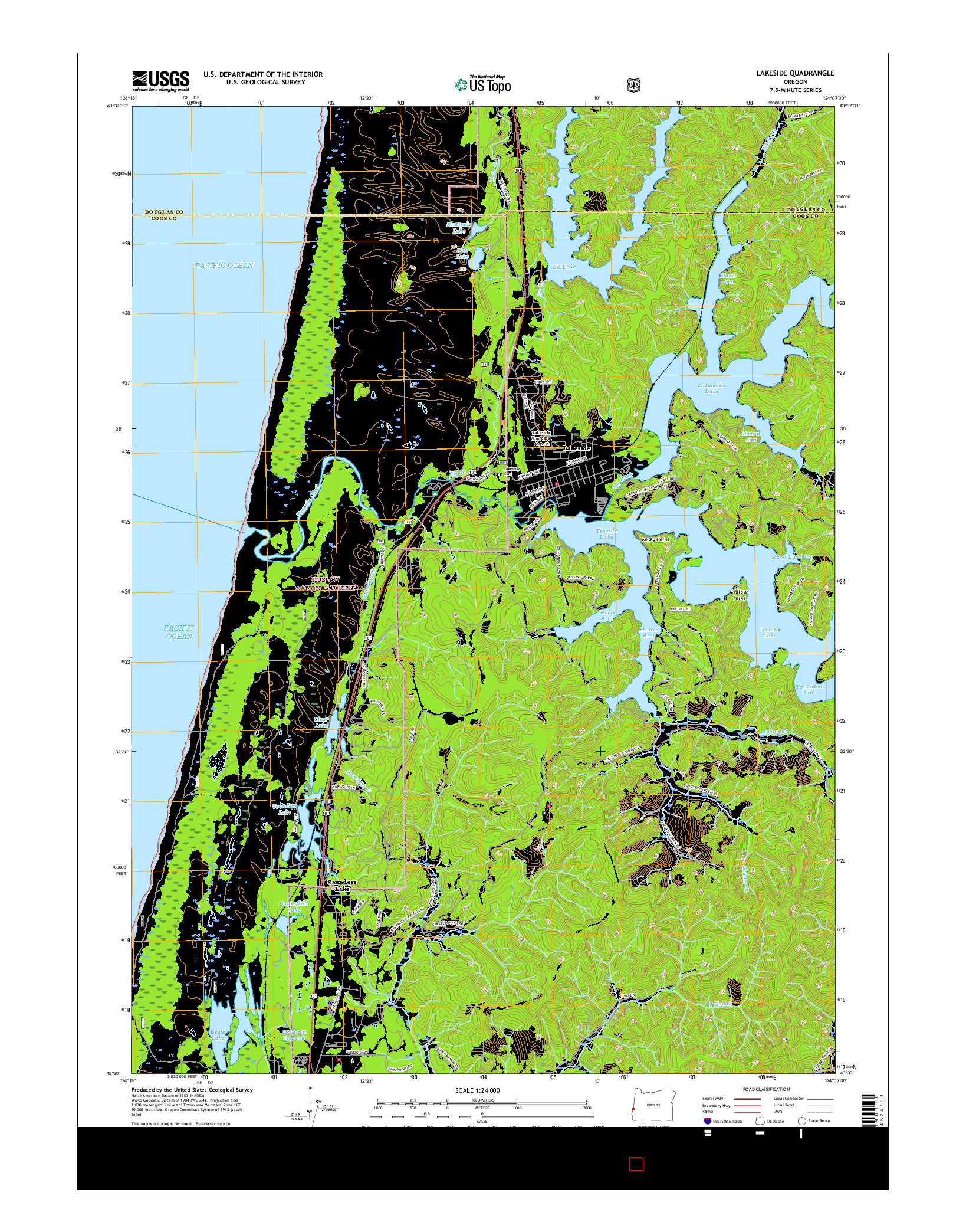 USGS US TOPO 7.5-MINUTE MAP FOR LAKESIDE, OR 2017