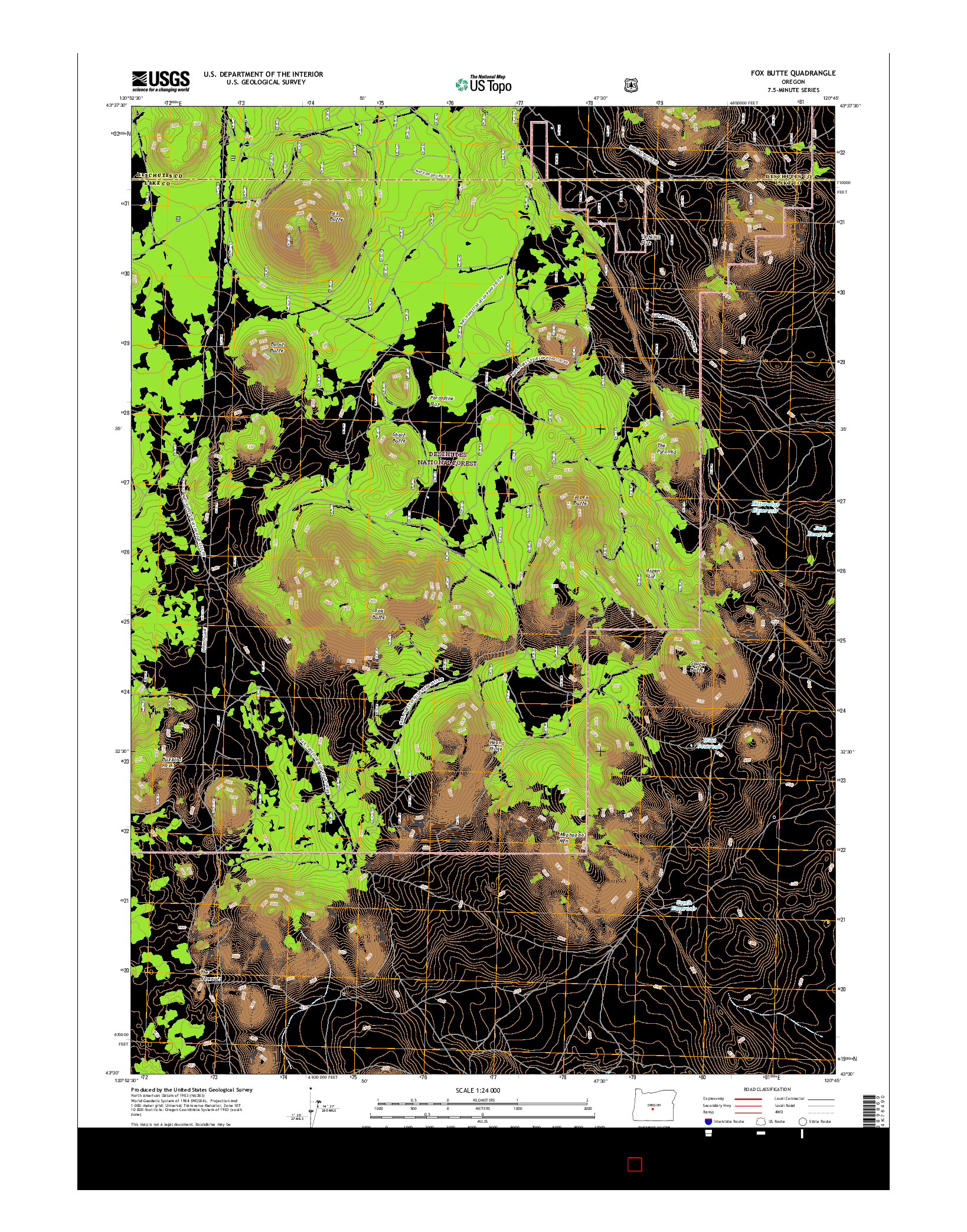 USGS US TOPO 7.5-MINUTE MAP FOR FOX BUTTE, OR 2017