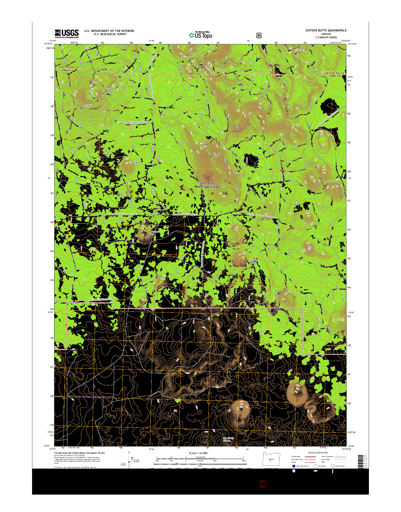 USGS US TOPO 7.5-MINUTE MAP FOR SIXTEEN BUTTE, OR 2017