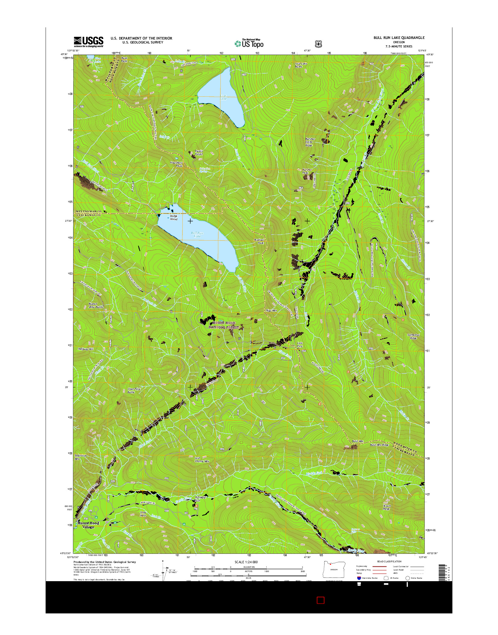 USGS US TOPO 7.5-MINUTE MAP FOR BULL RUN LAKE, OR 2017