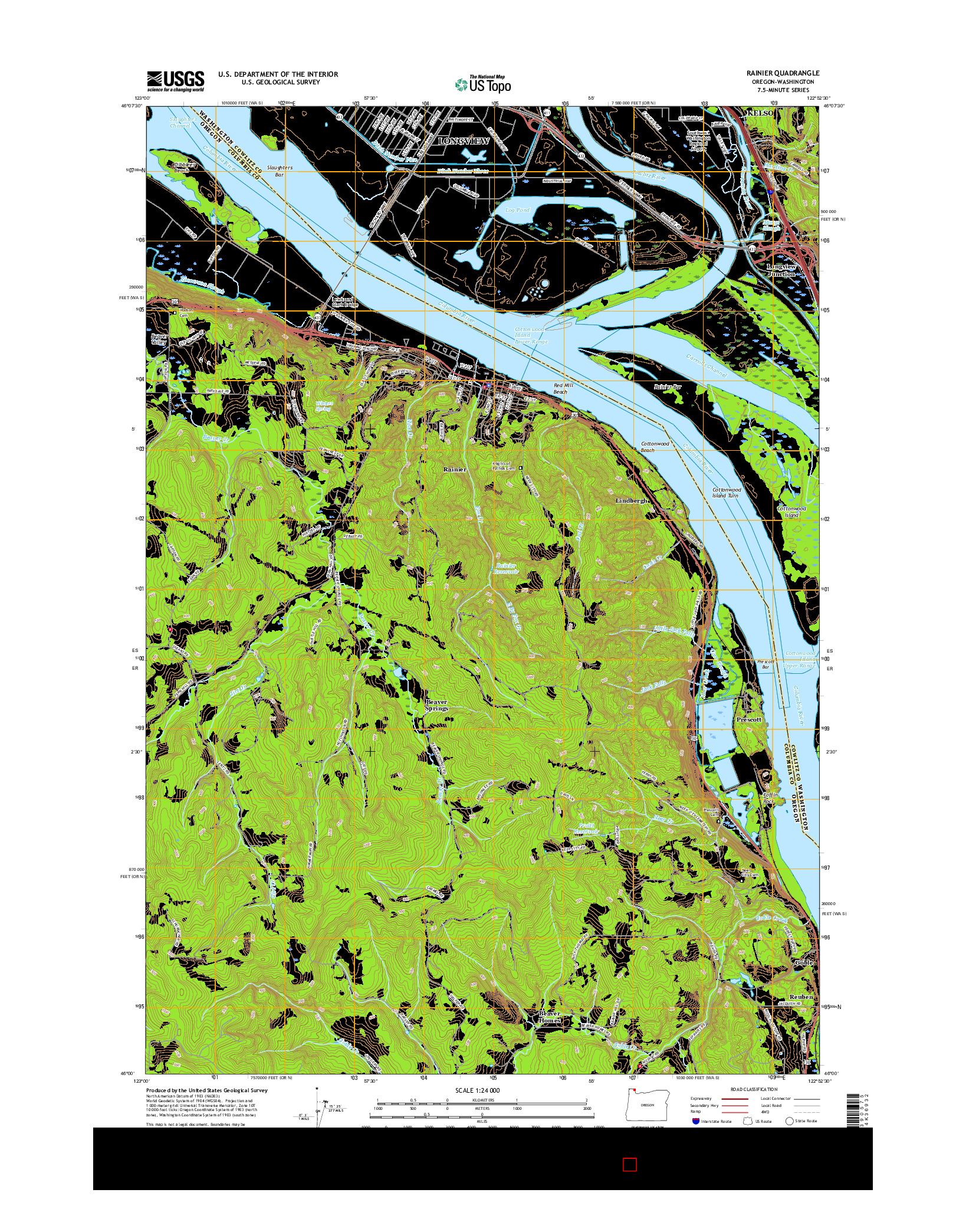 USGS US TOPO 7.5-MINUTE MAP FOR RAINIER, OR-WA 2017