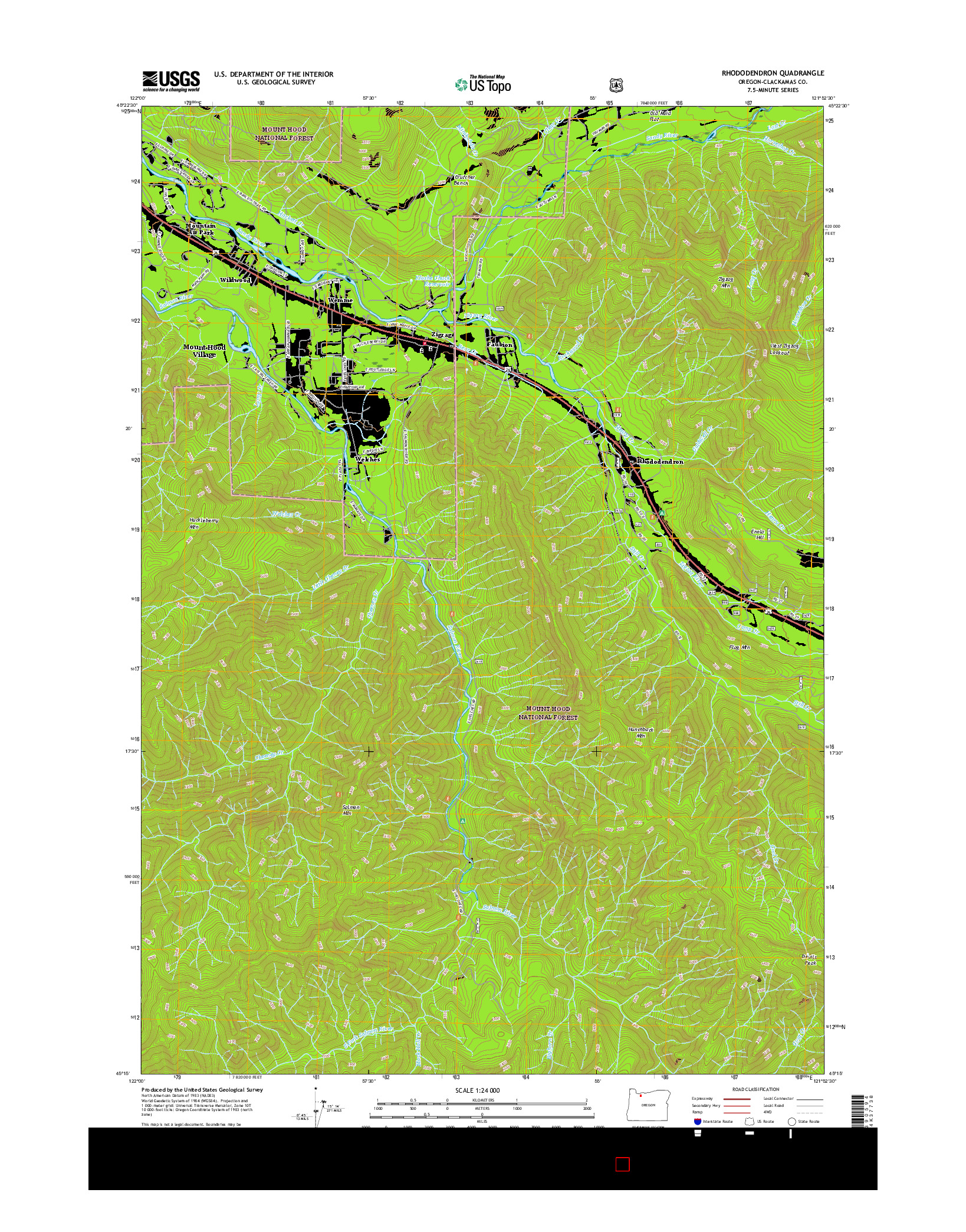 USGS US TOPO 7.5-MINUTE MAP FOR RHODODENDRON, OR 2017