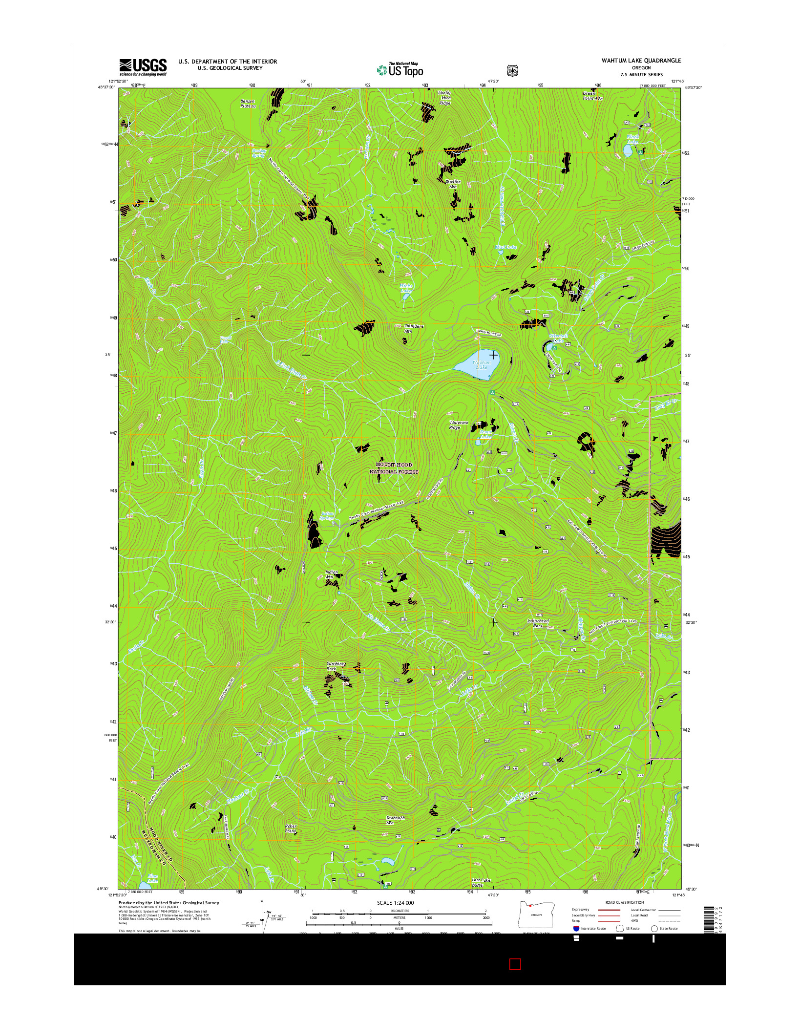 USGS US TOPO 7.5-MINUTE MAP FOR WAHTUM LAKE, OR 2017