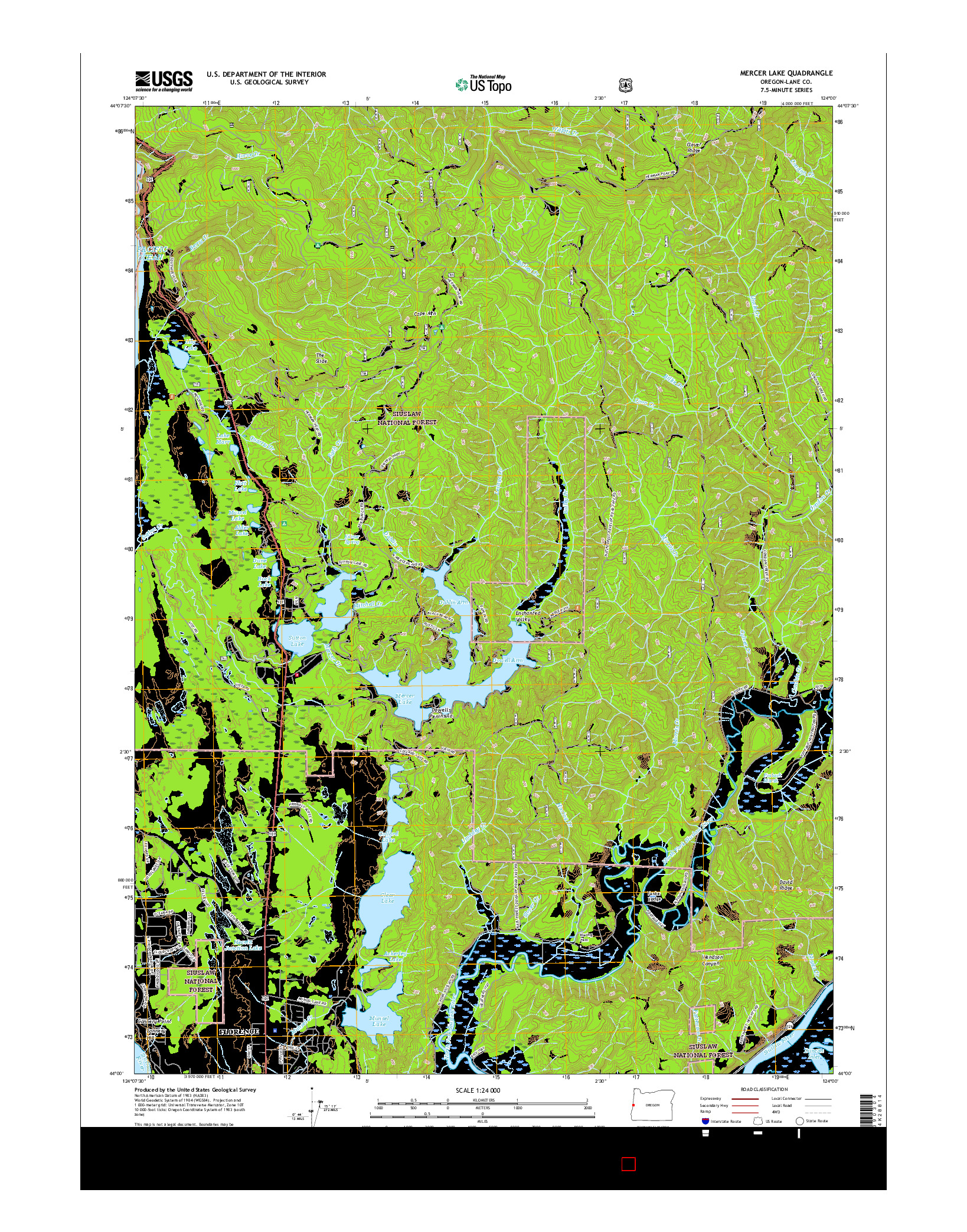 USGS US TOPO 7.5-MINUTE MAP FOR MERCER LAKE, OR 2017