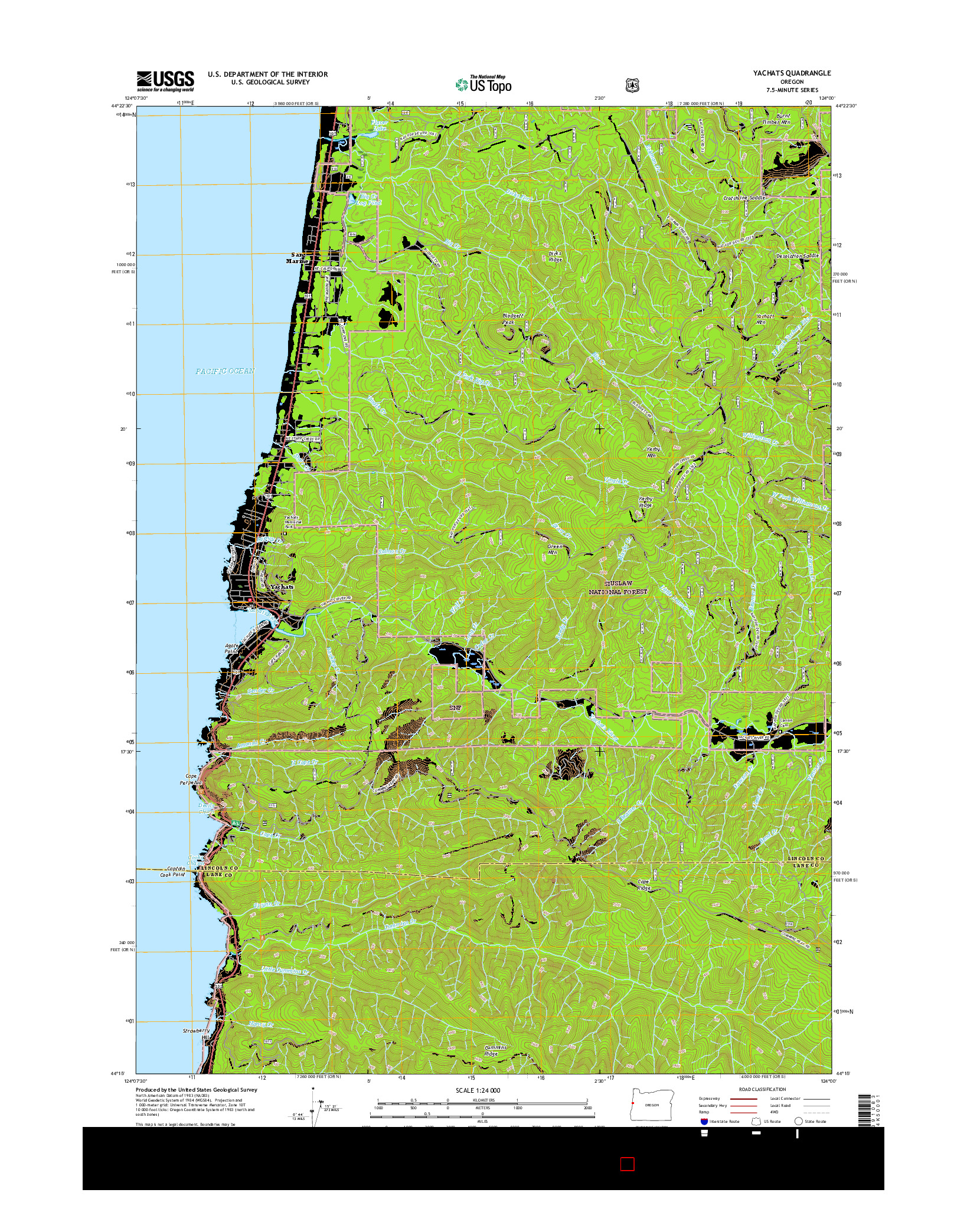 USGS US TOPO 7.5-MINUTE MAP FOR YACHATS, OR 2017