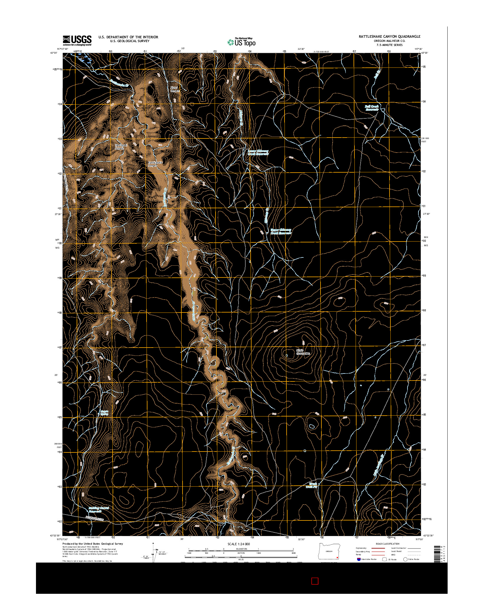 USGS US TOPO 7.5-MINUTE MAP FOR RATTLESNAKE CANYON, OR 2017