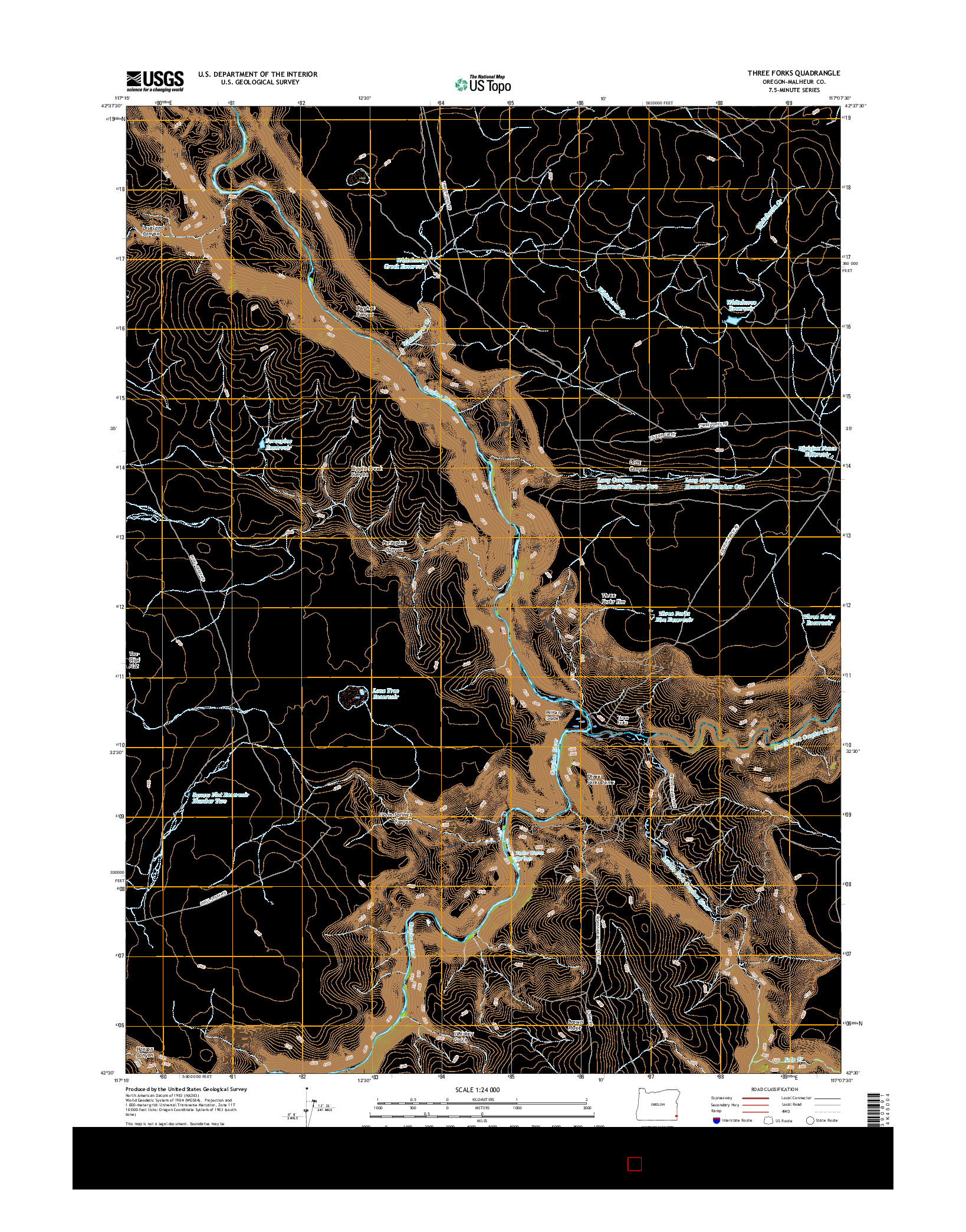 USGS US TOPO 7.5-MINUTE MAP FOR THREE FORKS, OR 2017