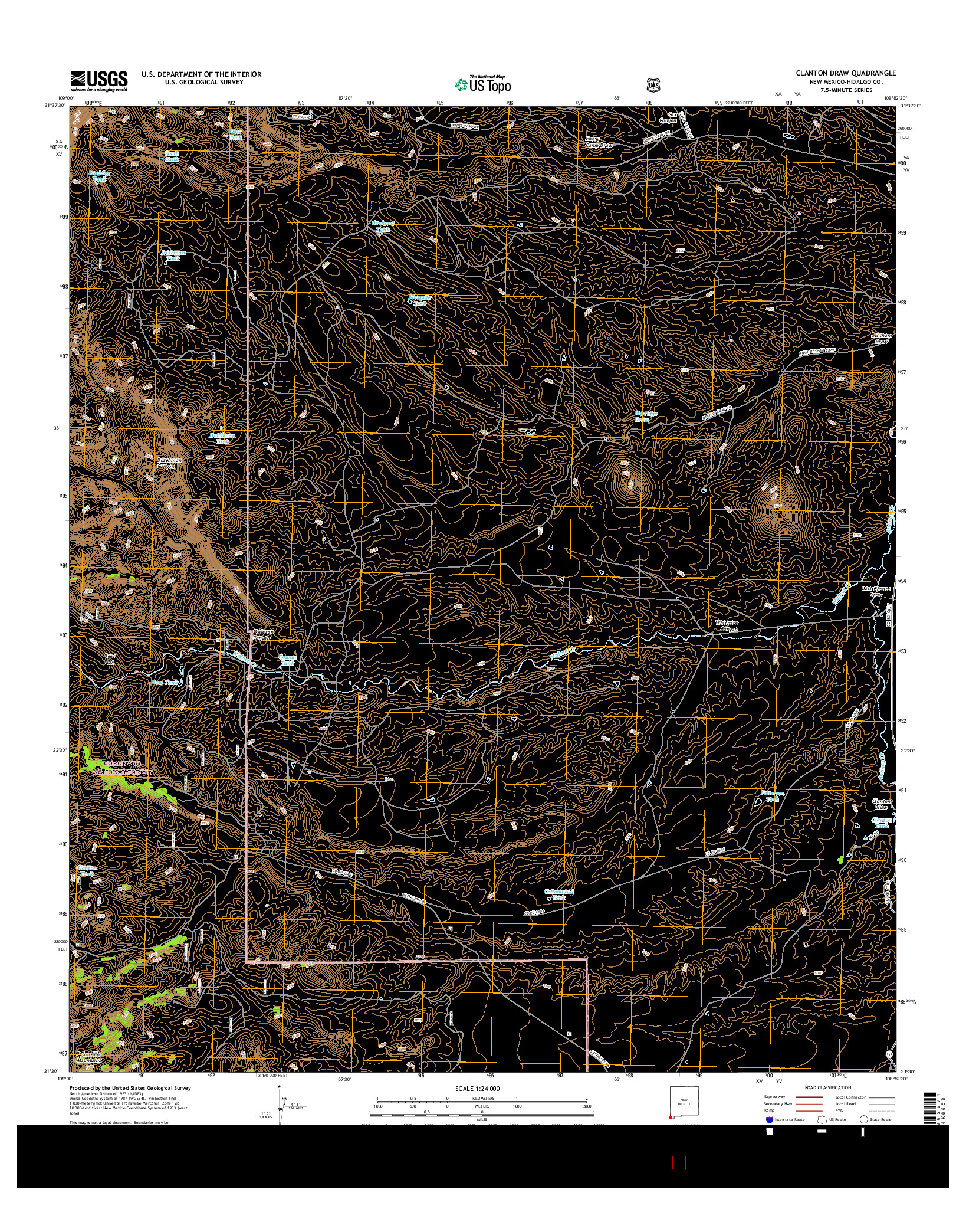 USGS US TOPO 7.5-MINUTE MAP FOR CLANTON DRAW, NM 2017