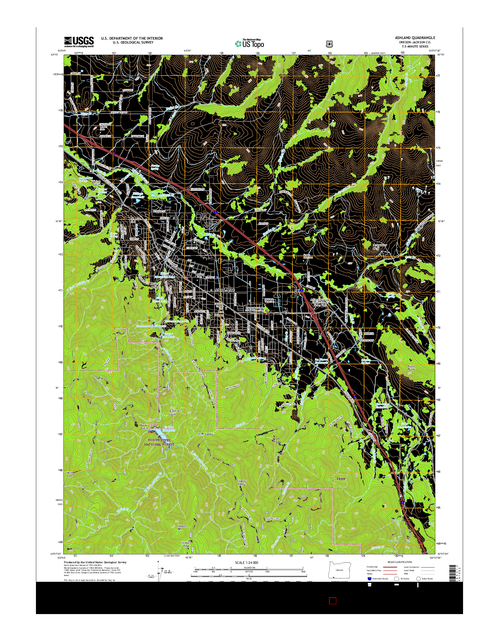 USGS US TOPO 7.5-MINUTE MAP FOR ASHLAND, OR 2017