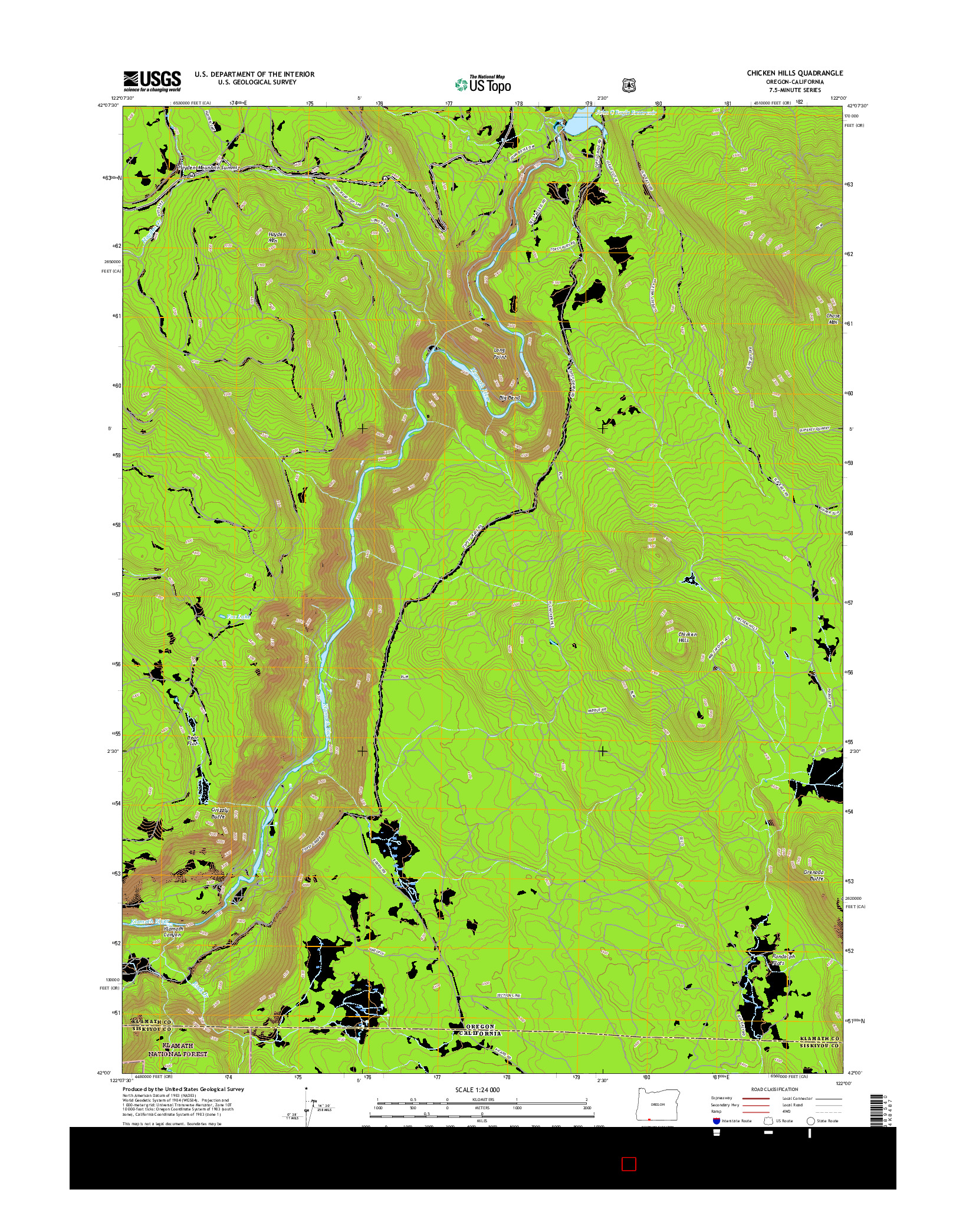 USGS US TOPO 7.5-MINUTE MAP FOR CHICKEN HILLS, OR-CA 2017