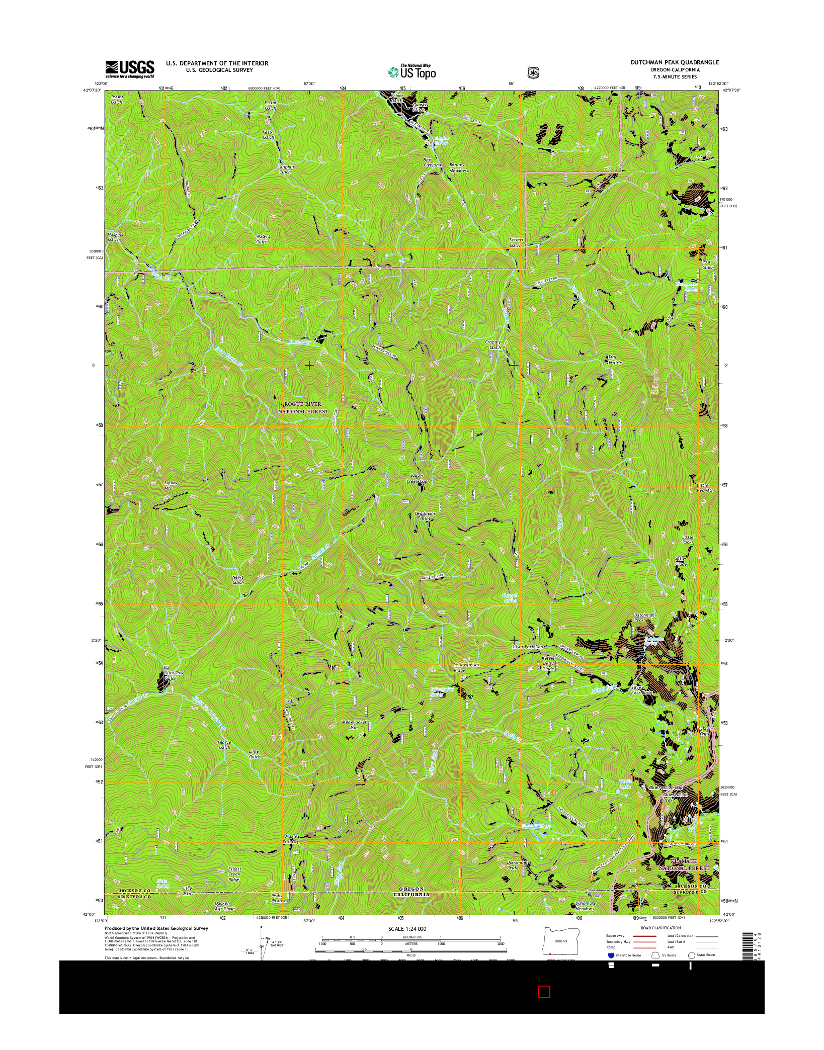 USGS US TOPO 7.5-MINUTE MAP FOR DUTCHMAN PEAK, OR-CA 2017