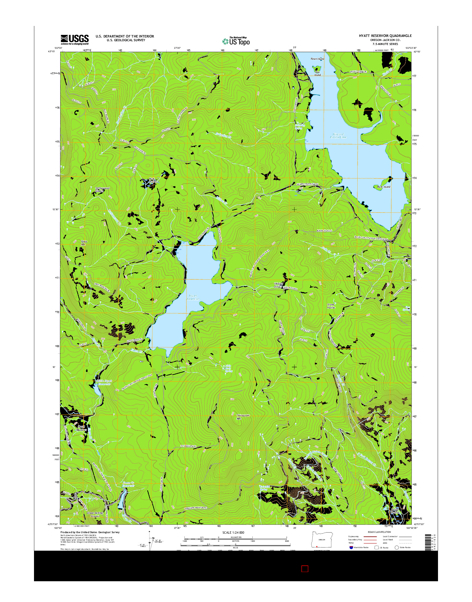 USGS US TOPO 7.5-MINUTE MAP FOR HYATT RESERVOIR, OR 2017