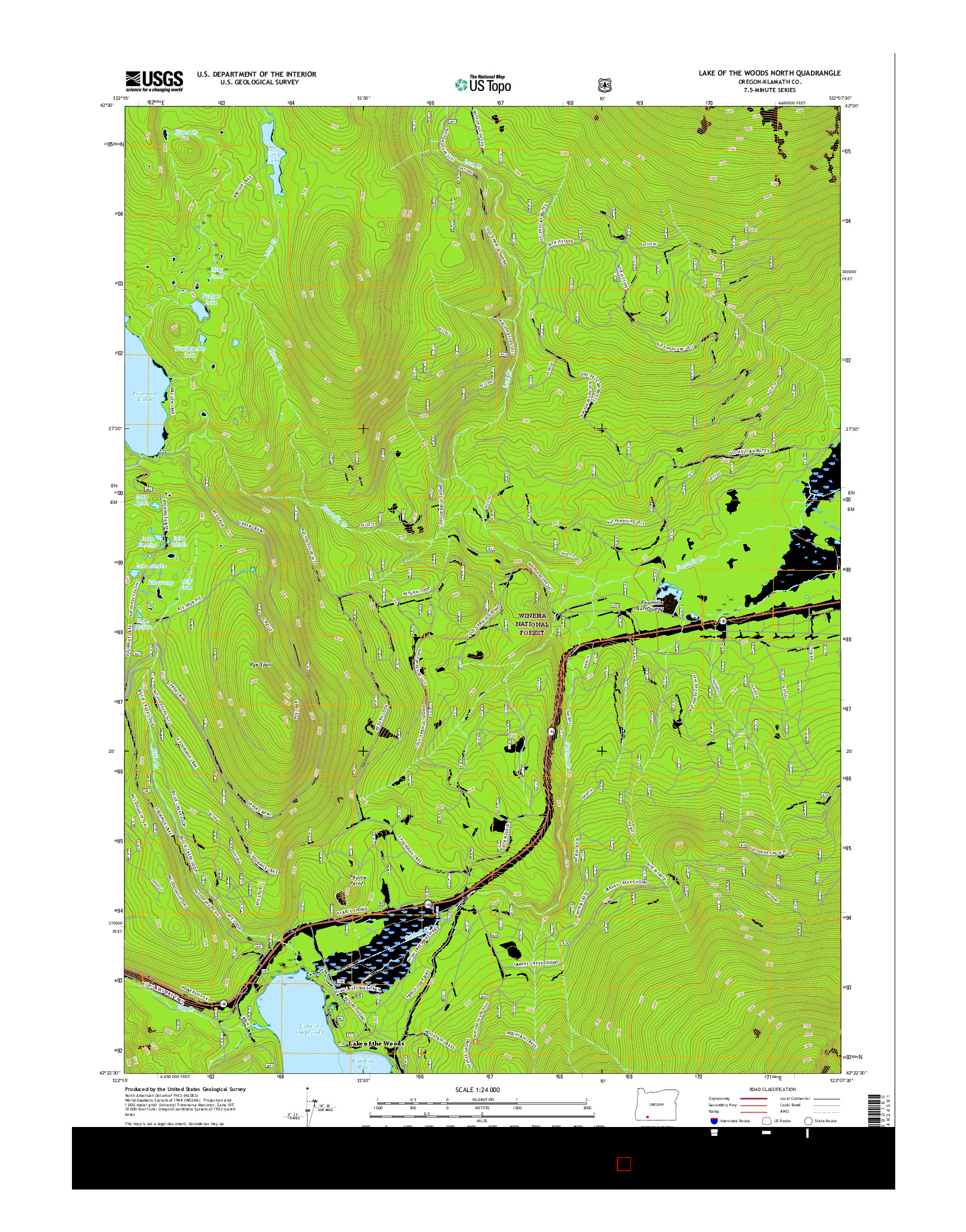 USGS US TOPO 7.5-MINUTE MAP FOR LAKE OF THE WOODS NORTH, OR 2017