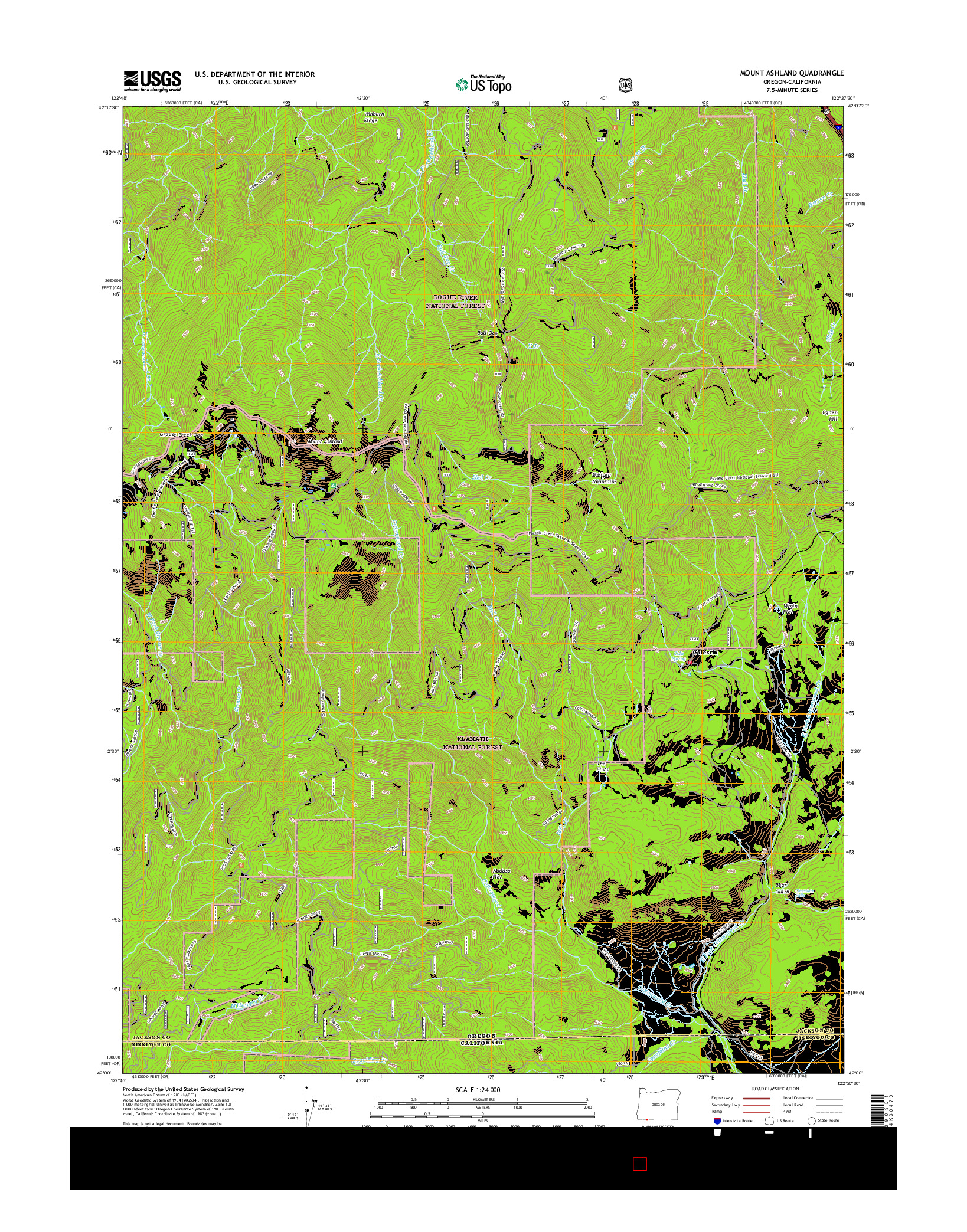 USGS US TOPO 7.5-MINUTE MAP FOR MOUNT ASHLAND, OR-CA 2017