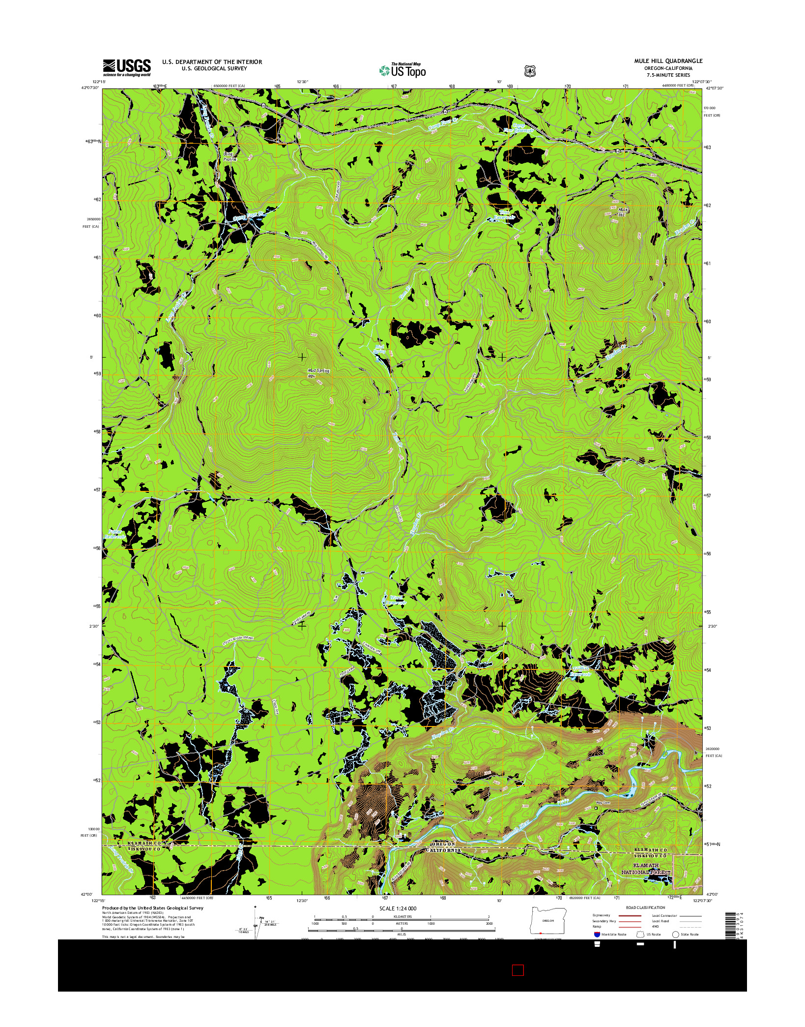 USGS US TOPO 7.5-MINUTE MAP FOR MULE HILL, OR-CA 2017