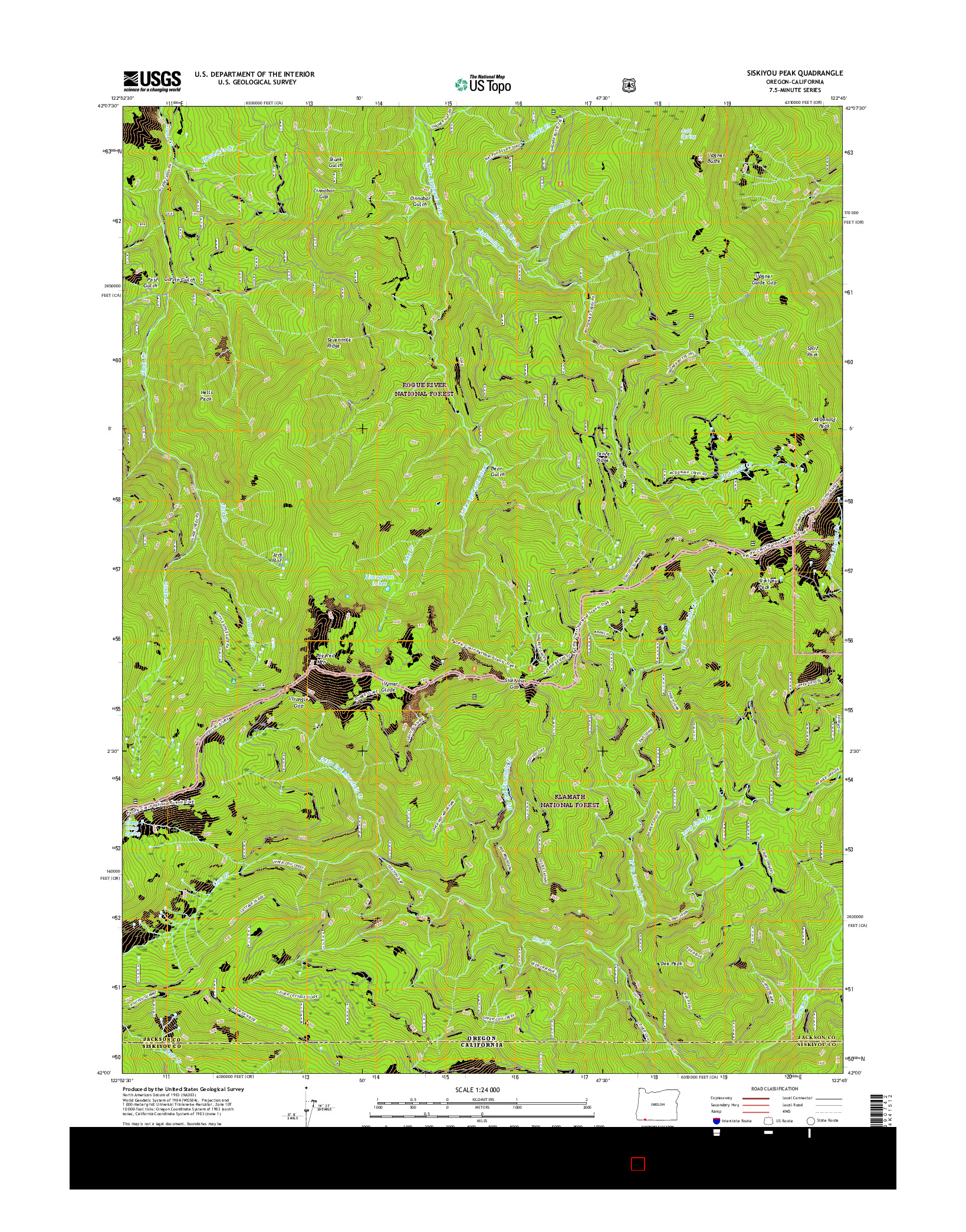 USGS US TOPO 7.5-MINUTE MAP FOR SISKIYOU PEAK, OR-CA 2017