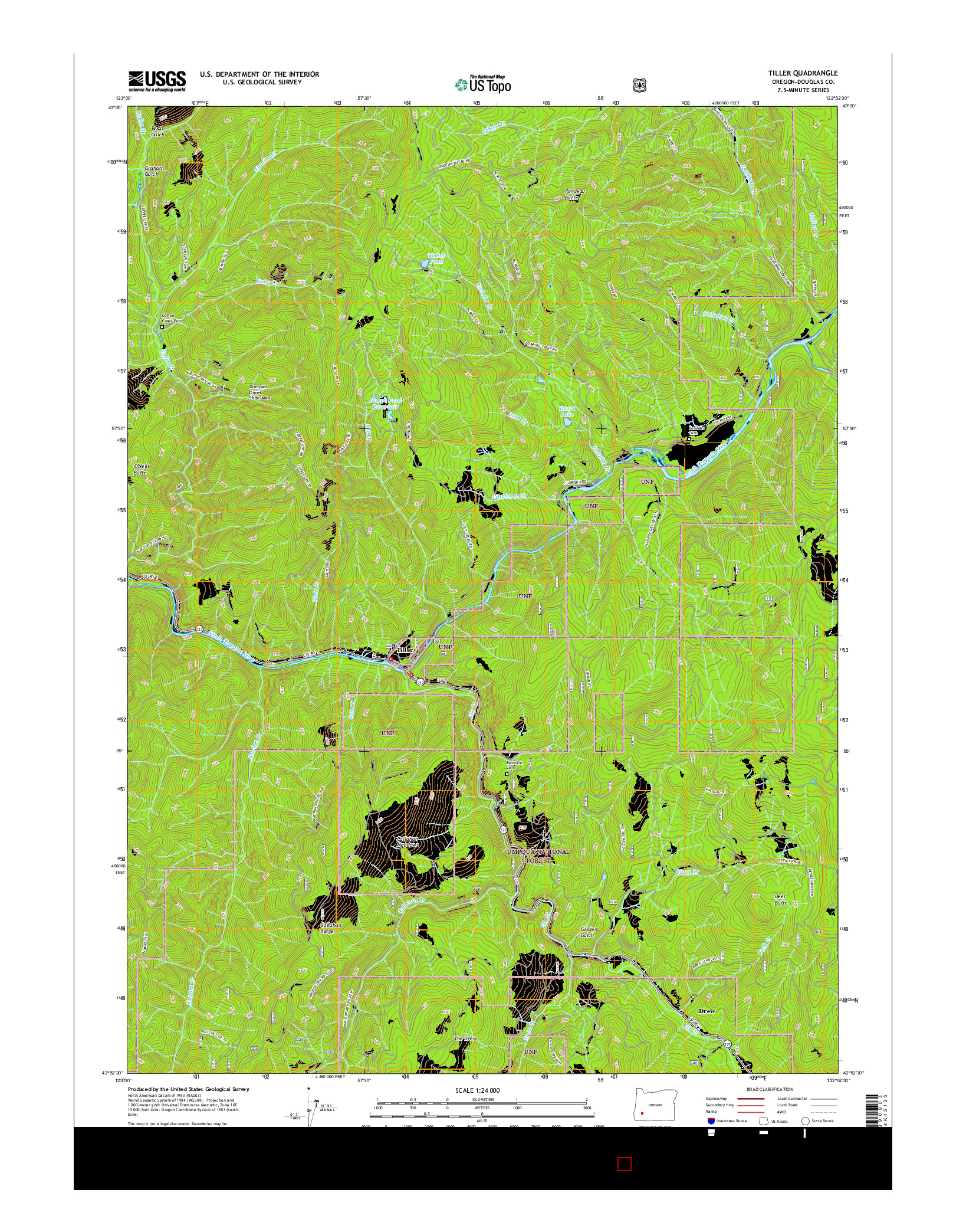 USGS US TOPO 7.5-MINUTE MAP FOR TILLER, OR 2017