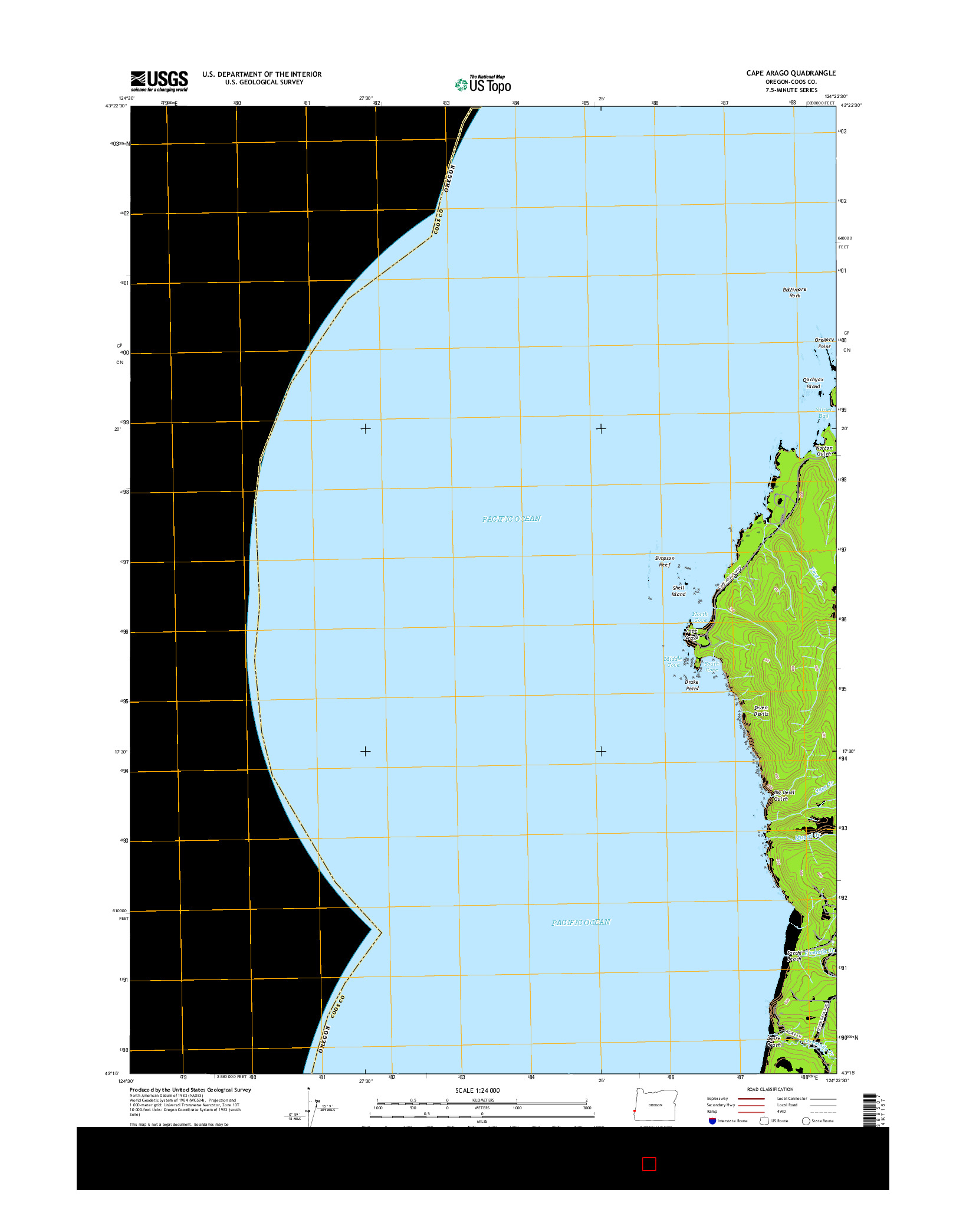 USGS US TOPO 7.5-MINUTE MAP FOR CAPE ARAGO, OR 2017
