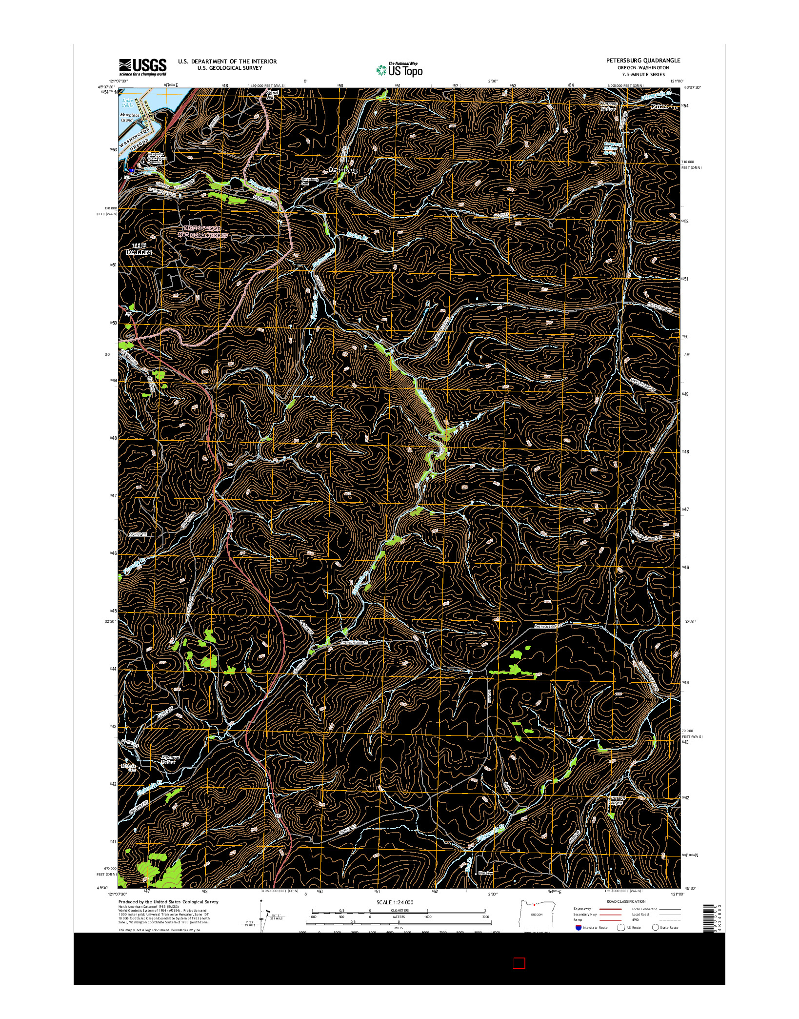 USGS US TOPO 7.5-MINUTE MAP FOR PETERSBURG, OR-WA 2017