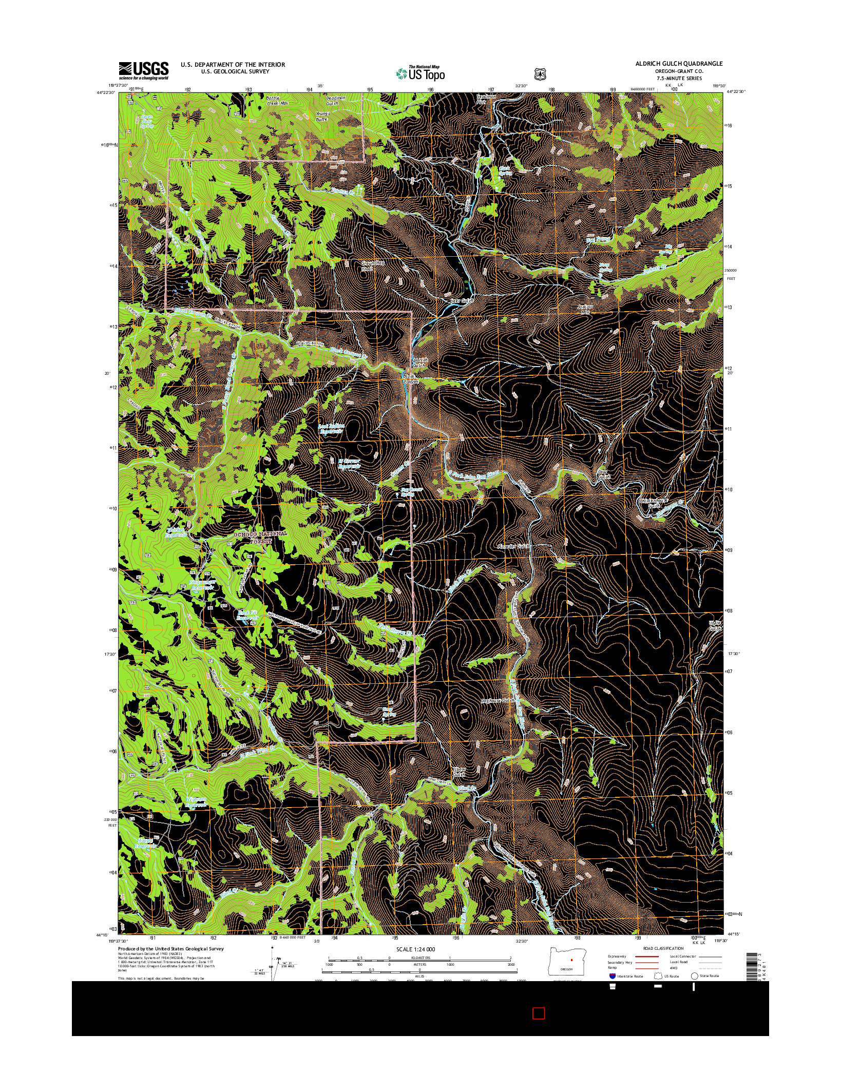 USGS US TOPO 7.5-MINUTE MAP FOR ALDRICH GULCH, OR 2017