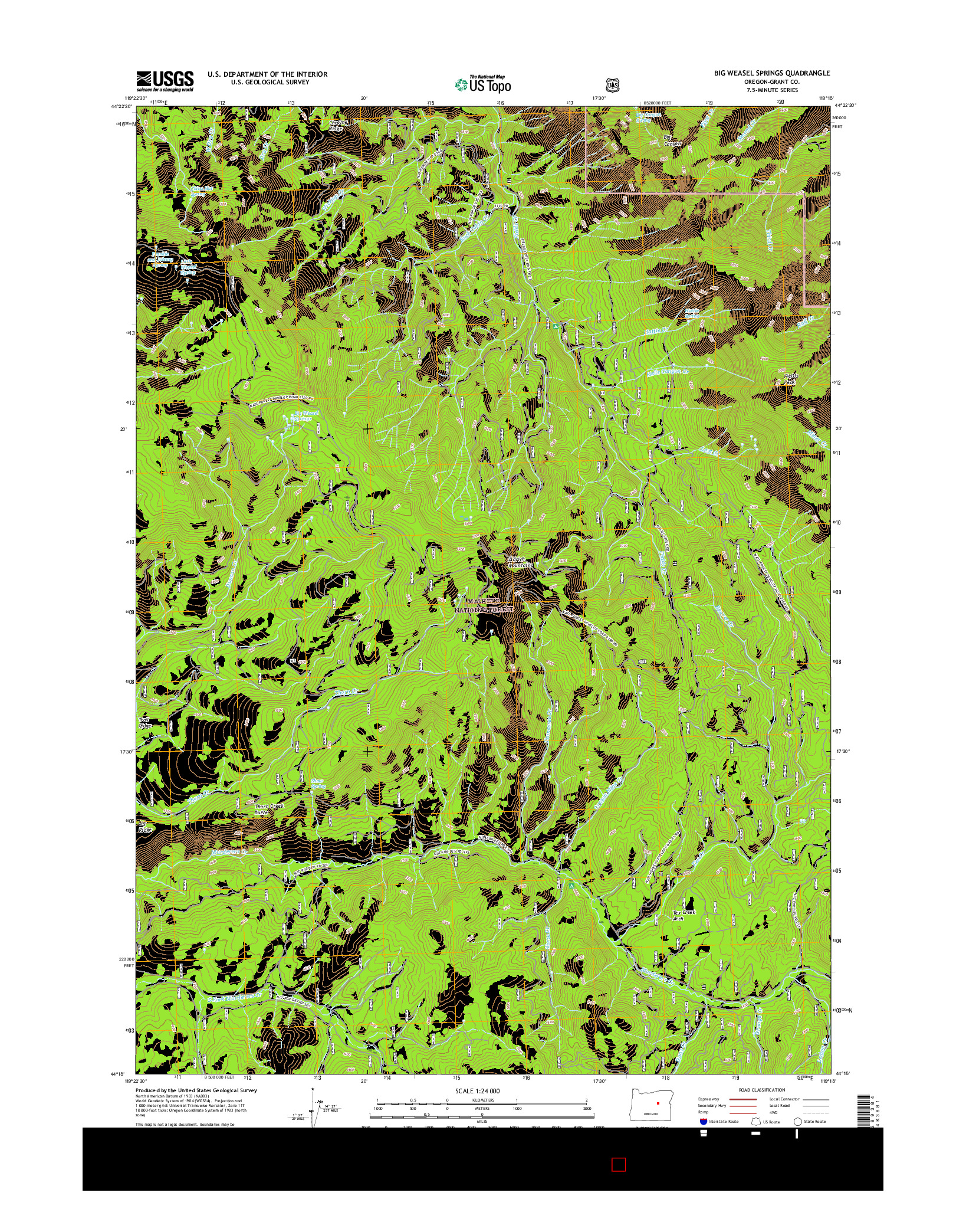 USGS US TOPO 7.5-MINUTE MAP FOR BIG WEASEL SPRINGS, OR 2017