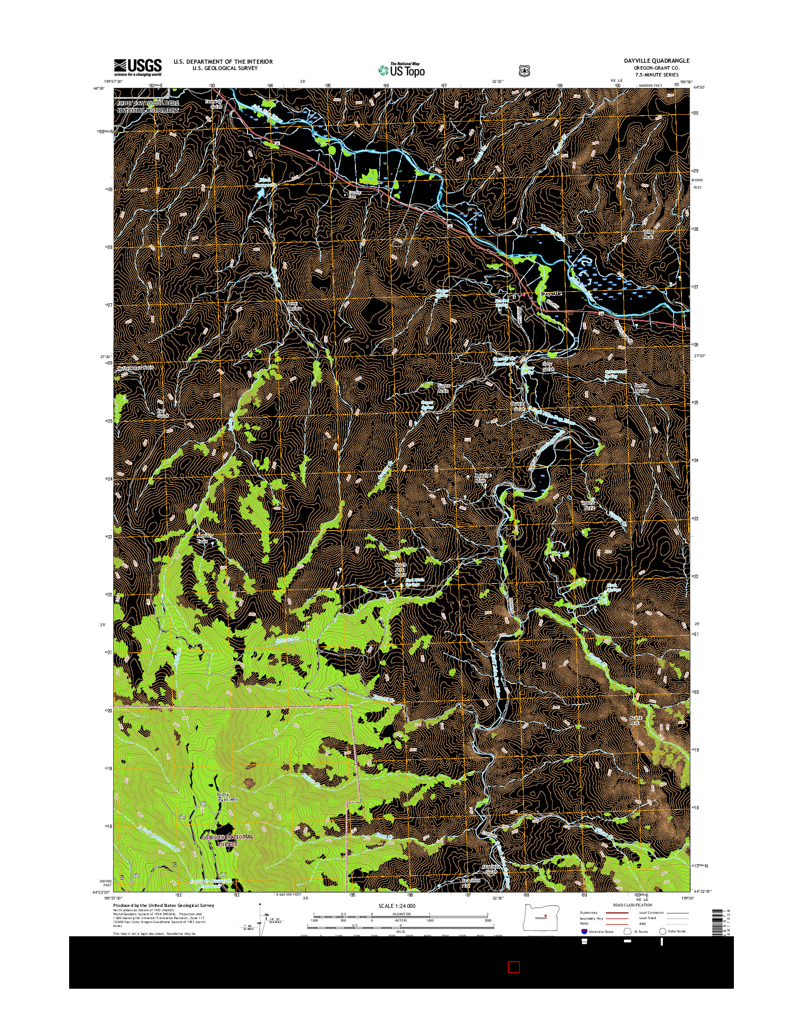 USGS US TOPO 7.5-MINUTE MAP FOR DAYVILLE, OR 2017