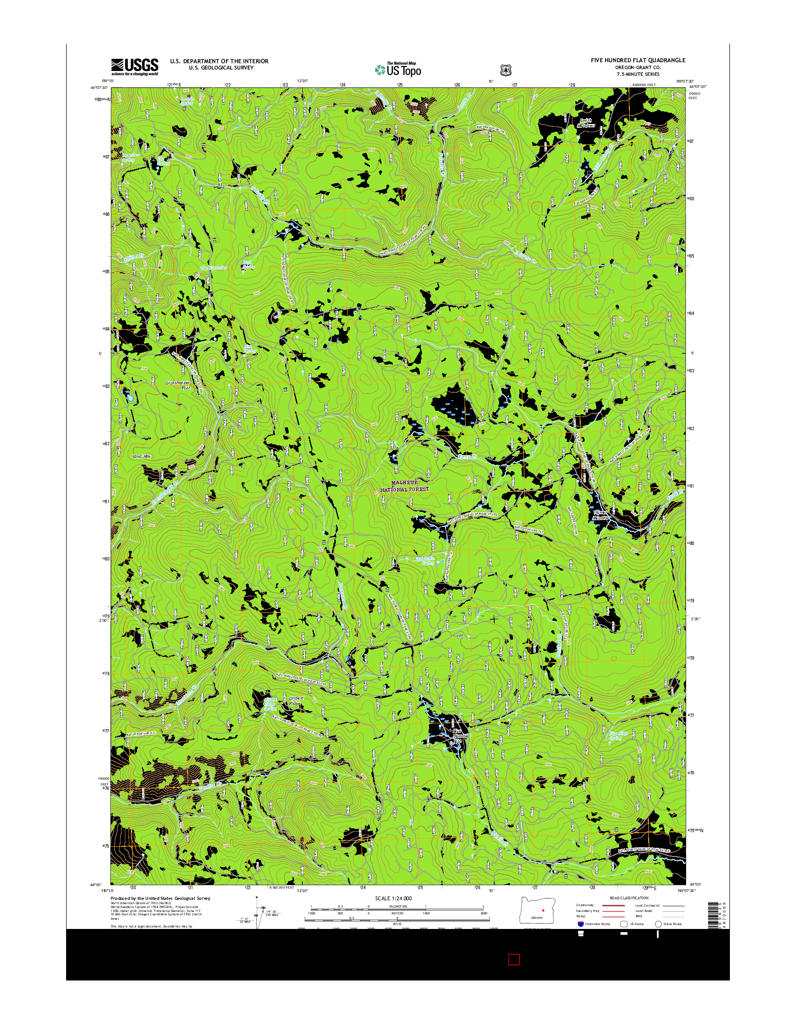 USGS US TOPO 7.5-MINUTE MAP FOR FIVE HUNDRED FLAT, OR 2017