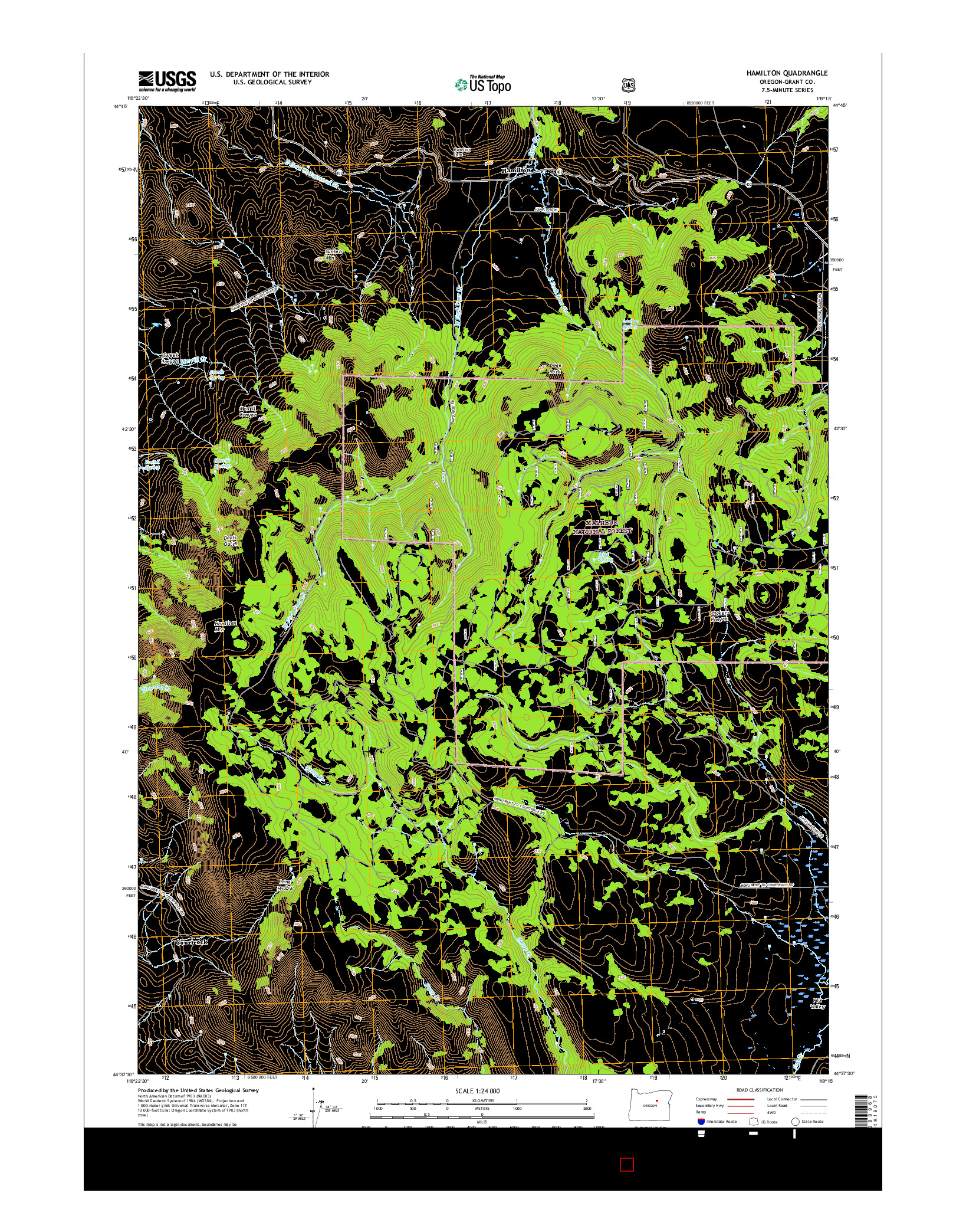 USGS US TOPO 7.5-MINUTE MAP FOR HAMILTON, OR 2017