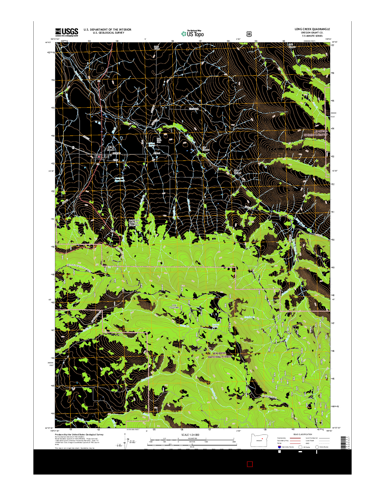 USGS US TOPO 7.5-MINUTE MAP FOR LONG CREEK, OR 2017