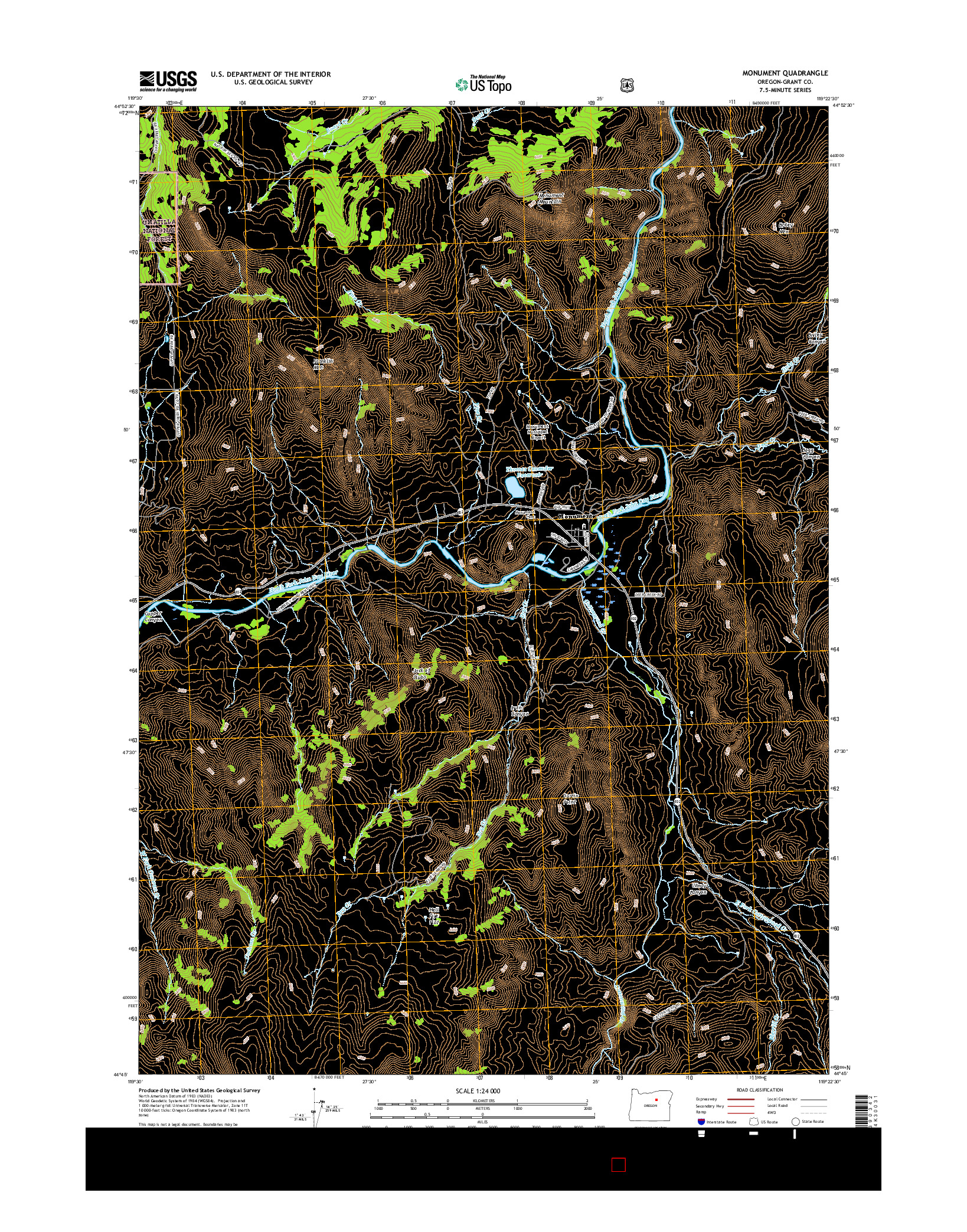 USGS US TOPO 7.5-MINUTE MAP FOR MONUMENT, OR 2017