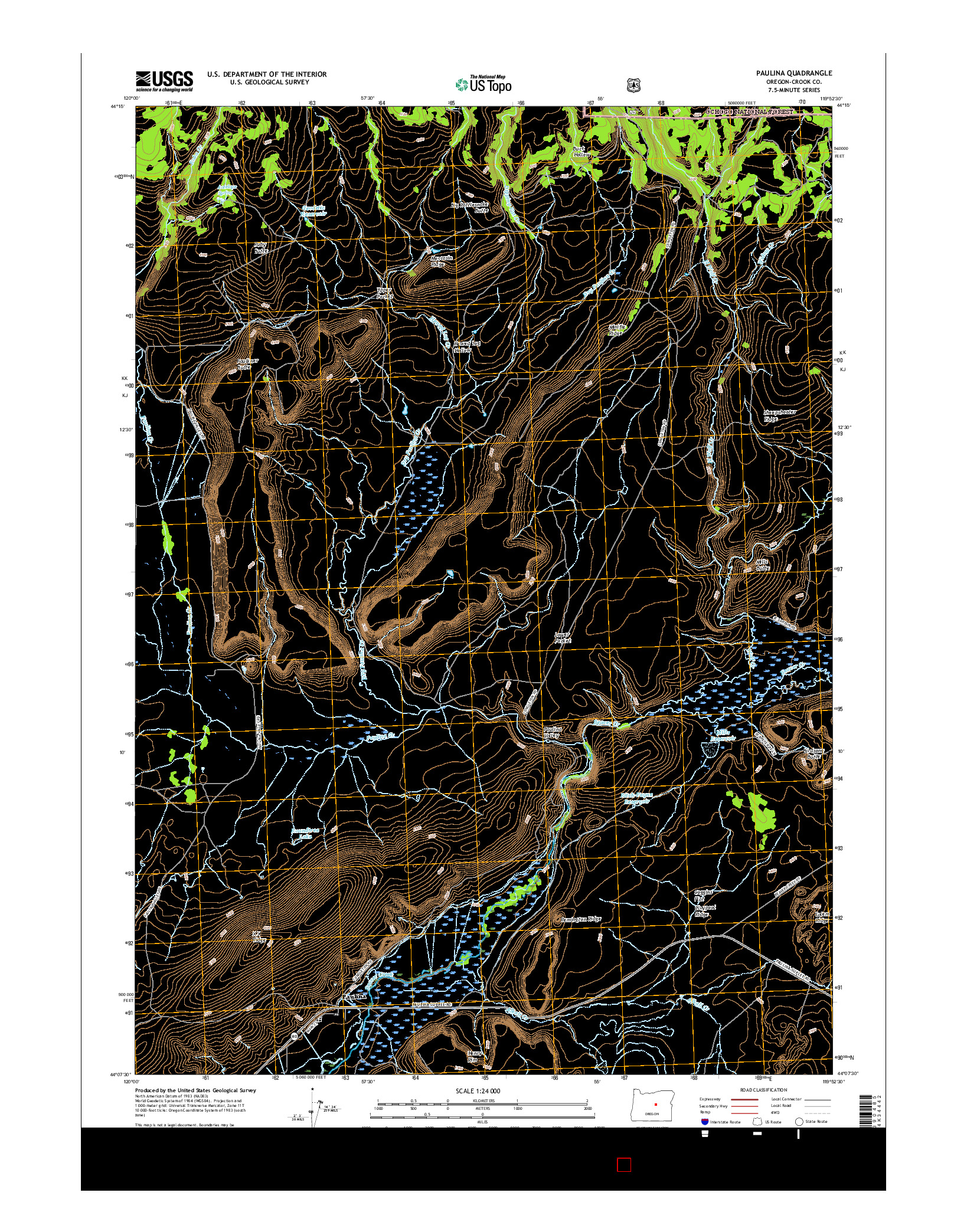 USGS US TOPO 7.5-MINUTE MAP FOR PAULINA, OR 2017