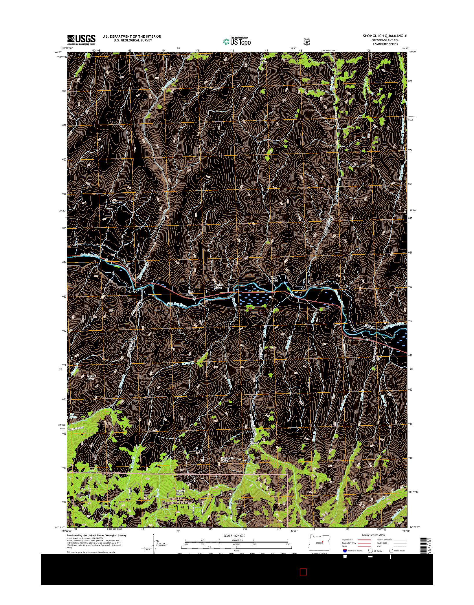 USGS US TOPO 7.5-MINUTE MAP FOR SHOP GULCH, OR 2017